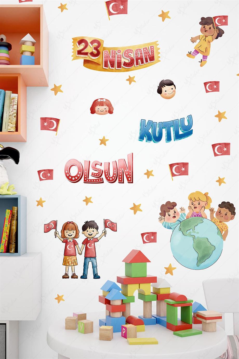 23 Nisan Sticker Seti, Çocuk Bayramı Okul Ev Süsleme Sticker Seti 56 Parça