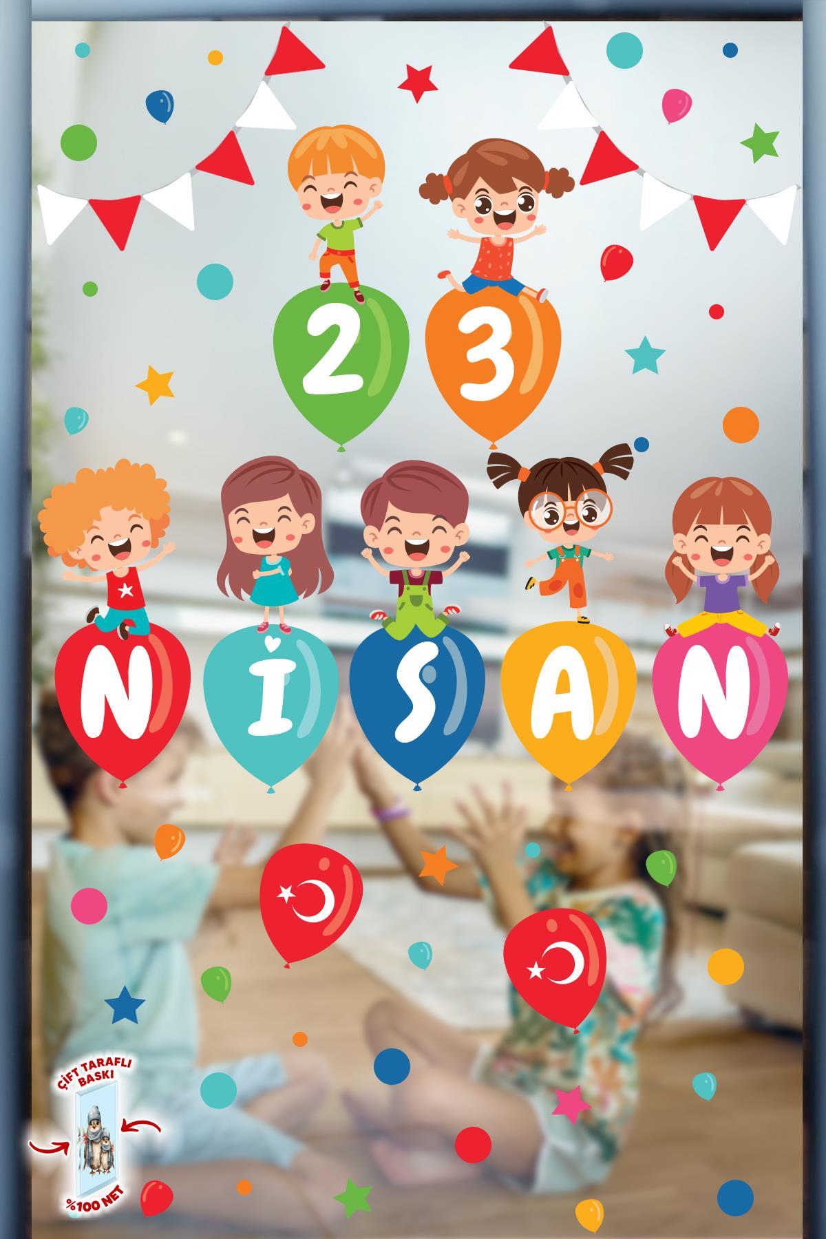 23 Nisan Temalı Bayraklı Çift Taraflı Baskılı Sticker Seti, 23 Nisan Cam Duvar Çocuk Bayramı Sticker