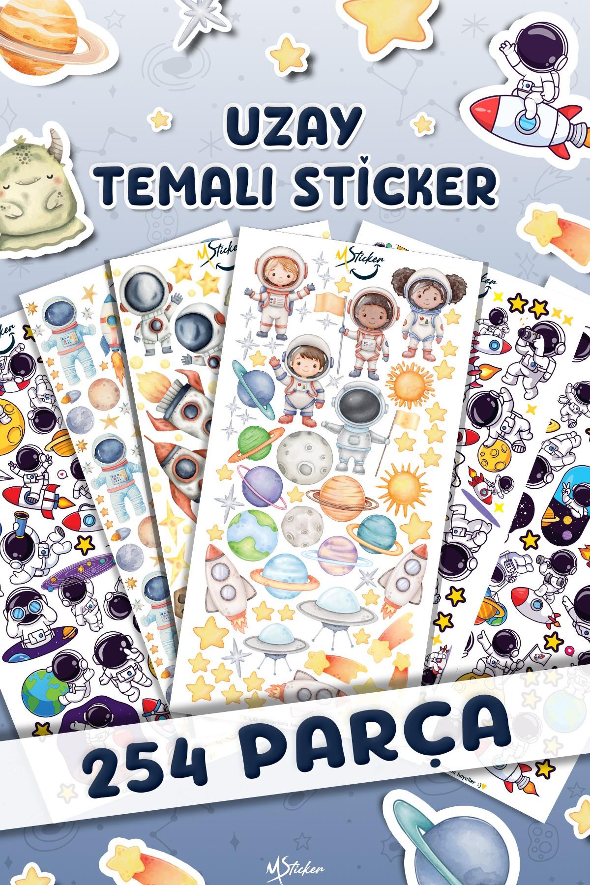 254 Adet Uzay Temalı Sticker Seti - Kalem Suluk Defter Cam Masa Laptop Tablet Sticker Suya Dayanıklı
