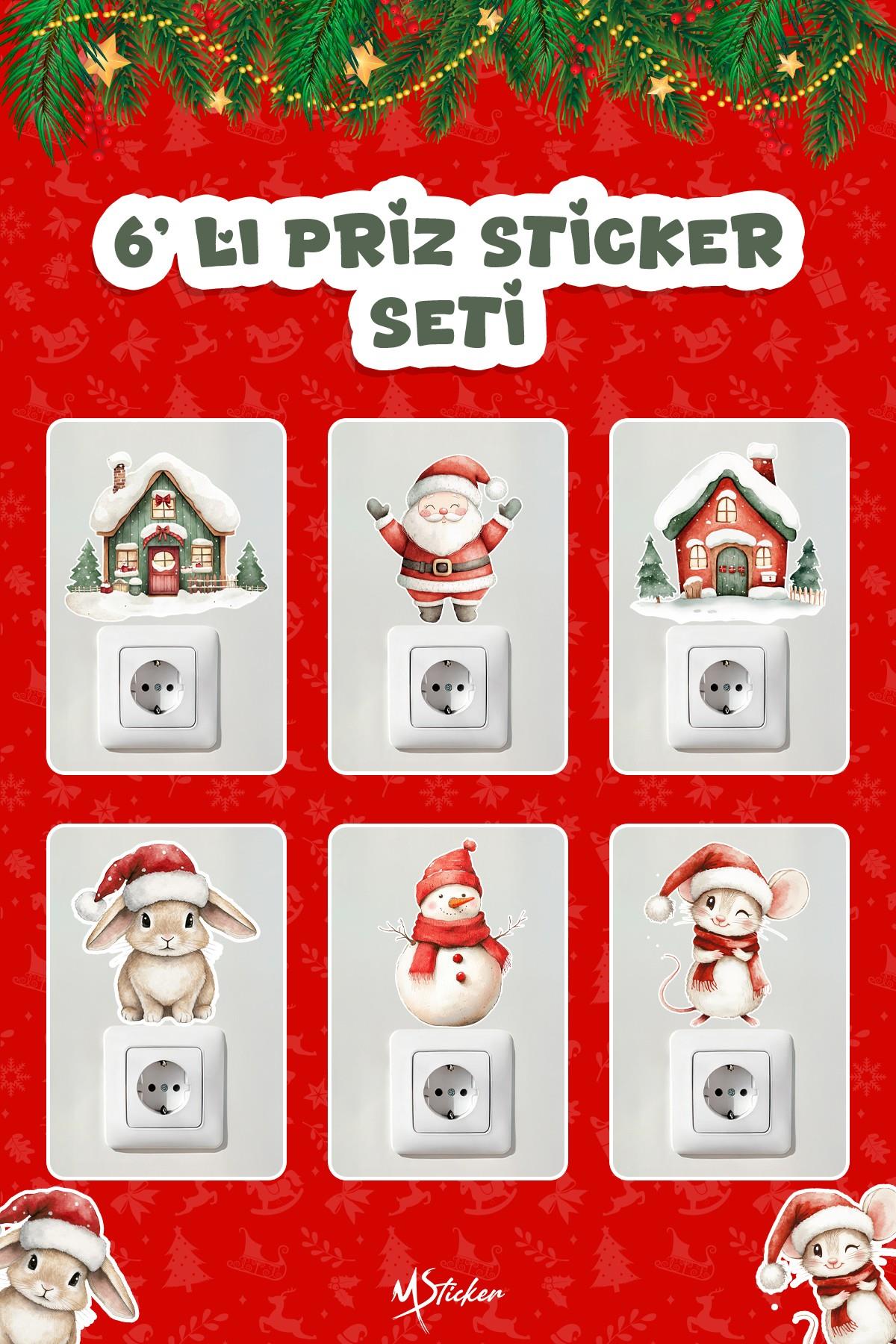 6 lı Yeni Yıl Temalı Mini Sticker Priz Sticker Yılbaşı Yeni Yıl Mini Boy Sticker Seti 6 lı Paket 1