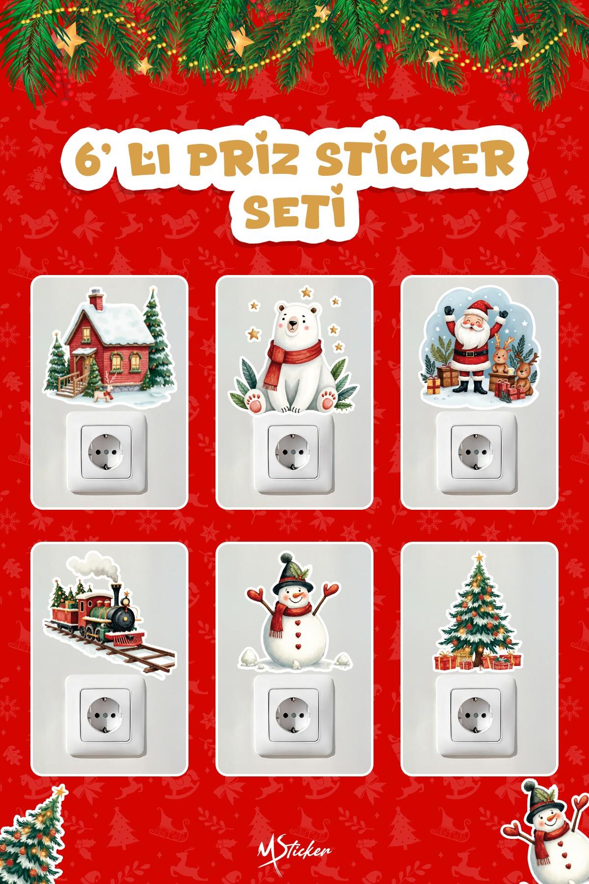 6 lı Yeni Yıl Temalı Mini Sticker Priz Sticker Yılbaşı Yeni Yıl Mini Boy Sticker Seti Yeni Yıl Treni
