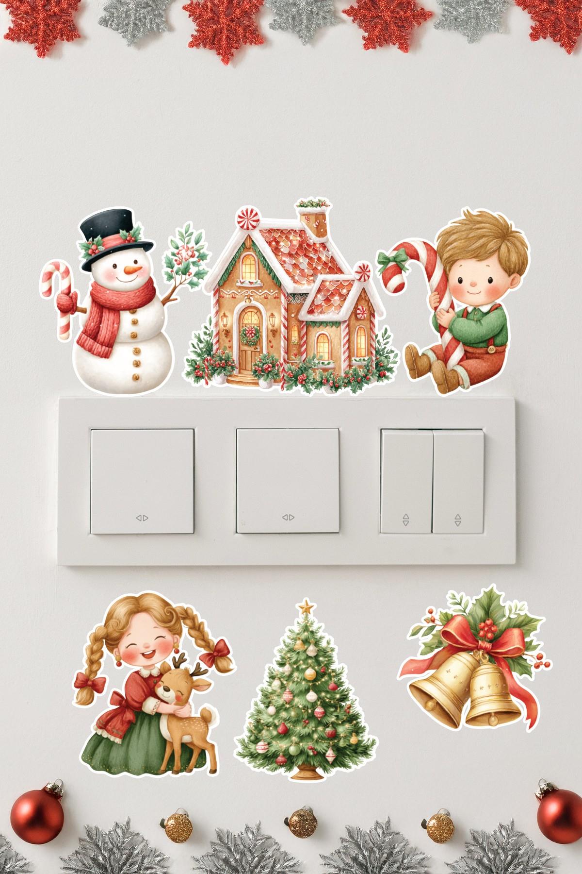 6 lı Yeni Yıl Temalı Mini Sticker Priz Sticker Yılbaşı Yeni Yıl Mini Boy Sticker Seti Kasaba