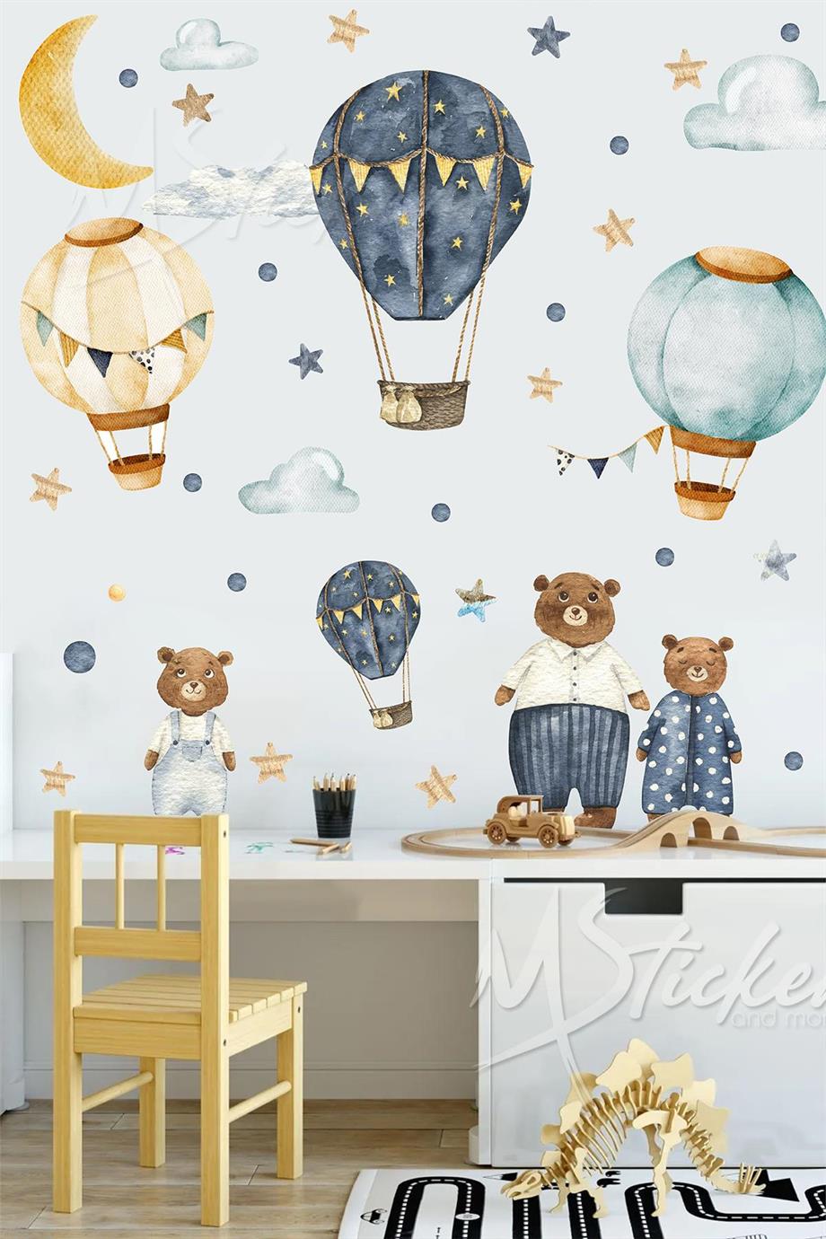 Ayıcıklar ve Uçan Balonlar Çocuk Bebek Odası Duvar Sticker Seti - Ayıcıklar  ve Balonlar