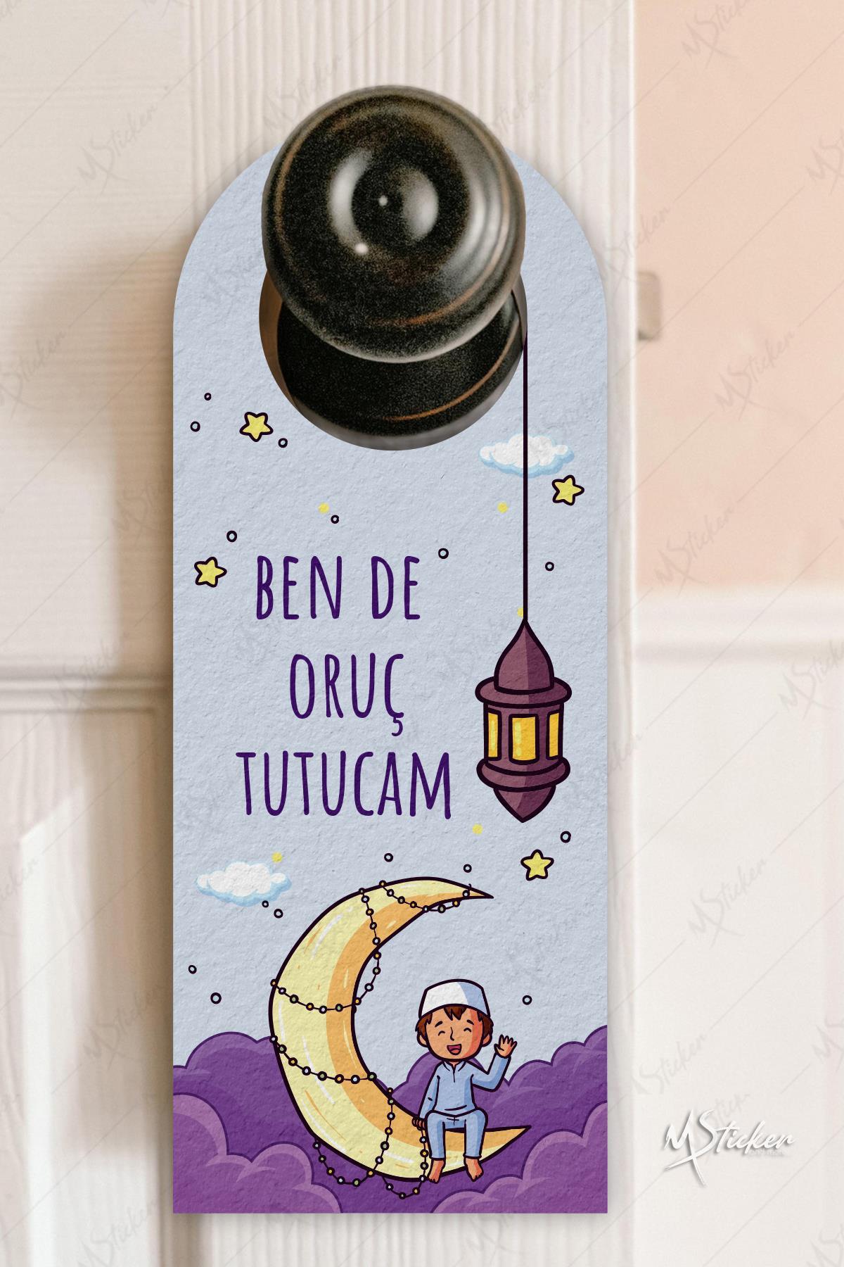 Benide Sahura Kaldırır mısınız Ben de Oruç Tutucam Kapı Askısı Kartı, Ramazan Özel Uyandırma Kartı