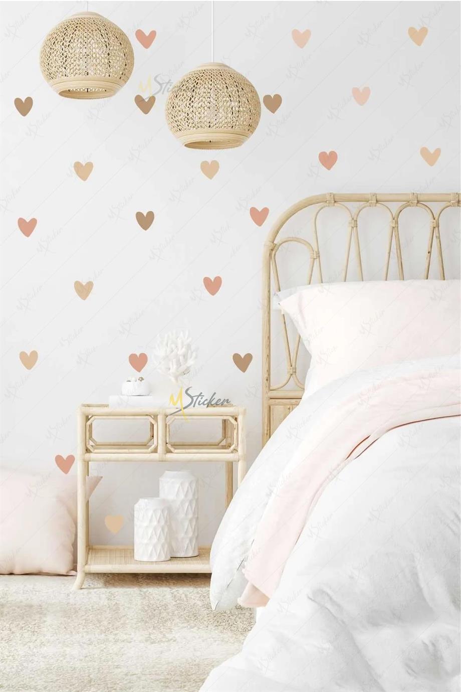 Boho Asimetrik Kalpler Çocuk Bebek Odası Duvar Sticker Seti - 150 Parça Kalp Sticker Seti
