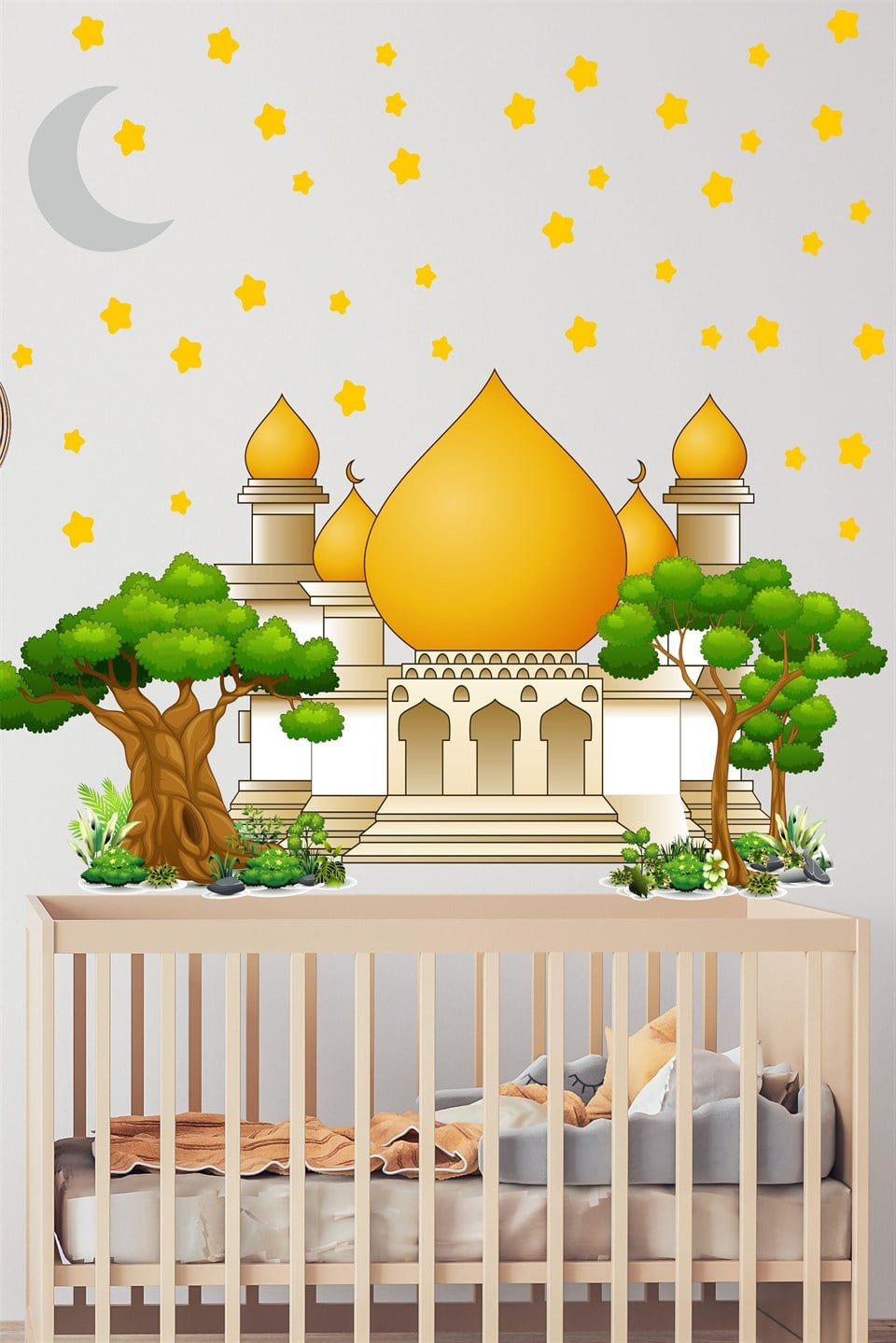 Cami Ağaçlar yıldız ve ay Çocuk Bebek Odası Sticker Seti