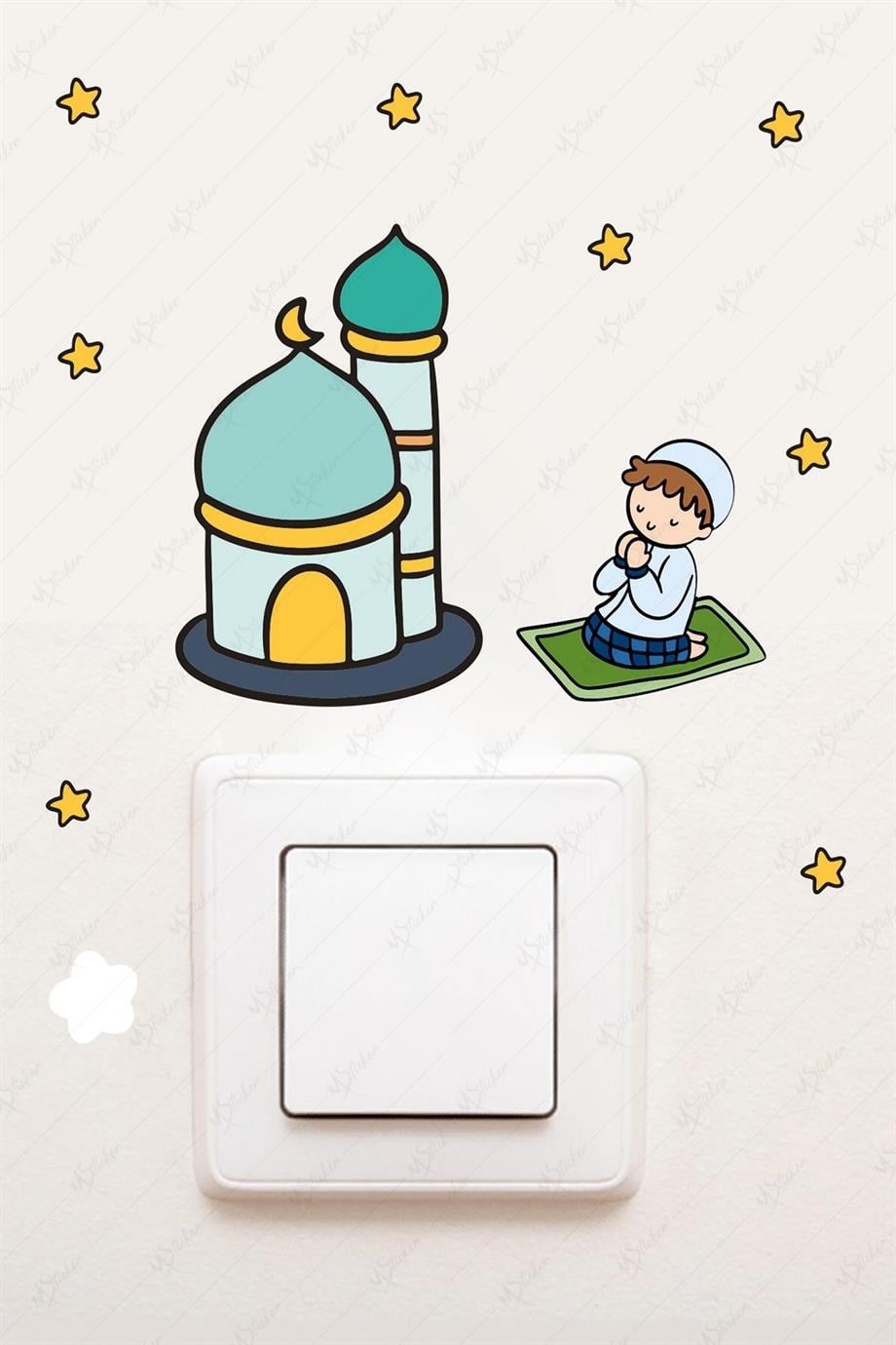 Cami Dua Eden Çocuk ve Yıldızlar Ramazan Priz Sticker 