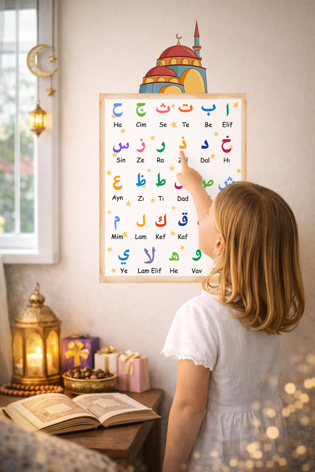 Cami Figürlü Elifba Sticker, Elif Ba Eğitimi için Özel Tasarım Cami Temalı Sticker