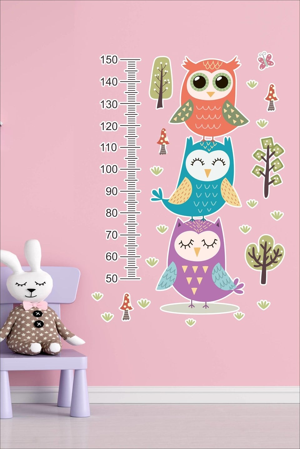 Çocuk Odası Baykuşlar Boy Cetvel Sticker-76x186cm