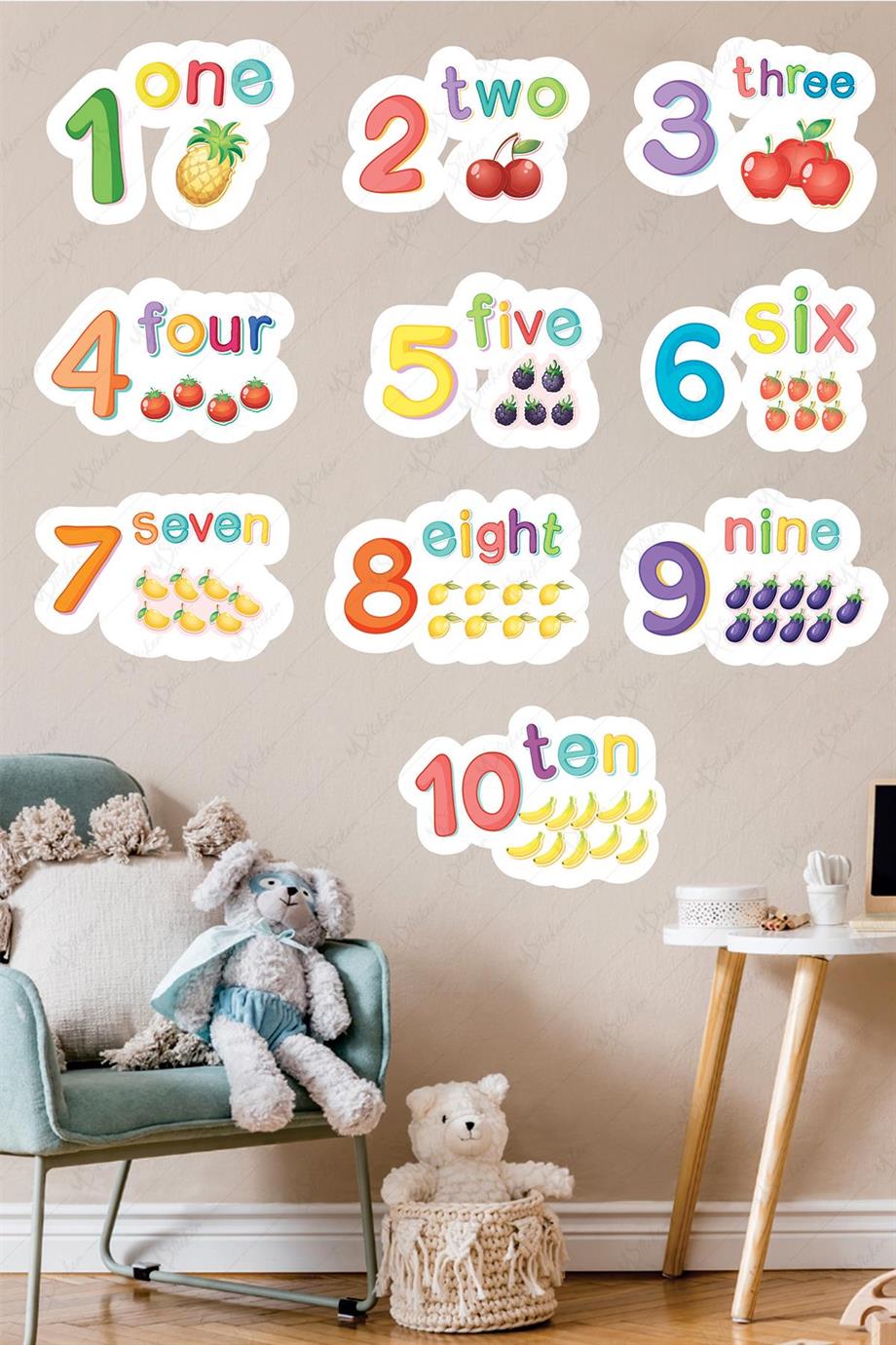 Eğitici İngilizce Sayılar Cam Duvar Sticker Seti, Çocuklar için ingilizce  eğitim seti