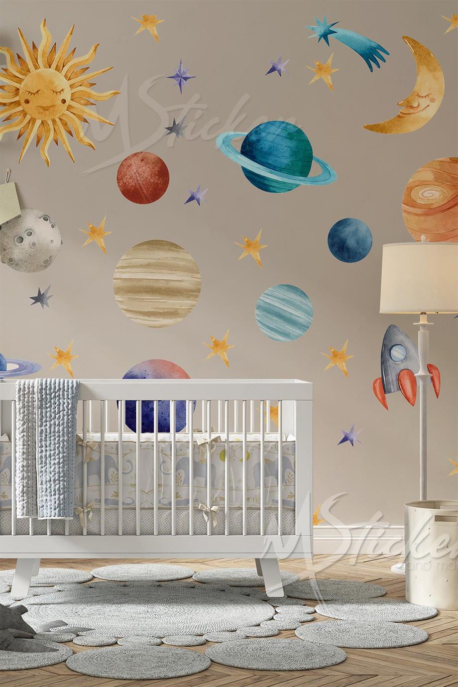 Eğitici ve Öğretici Gezegenler Çocuk Bebek Odası Duvar Sticker Seti