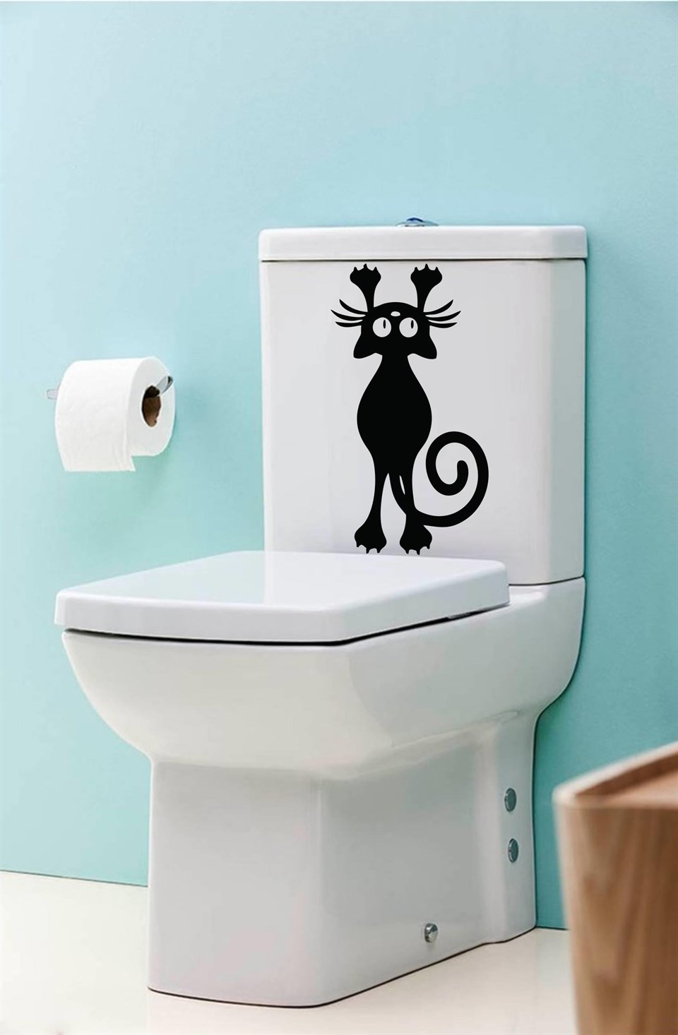 Eğlenceli Klozet Kapağı ve Banyo Sticker - Tırmanan Kedi