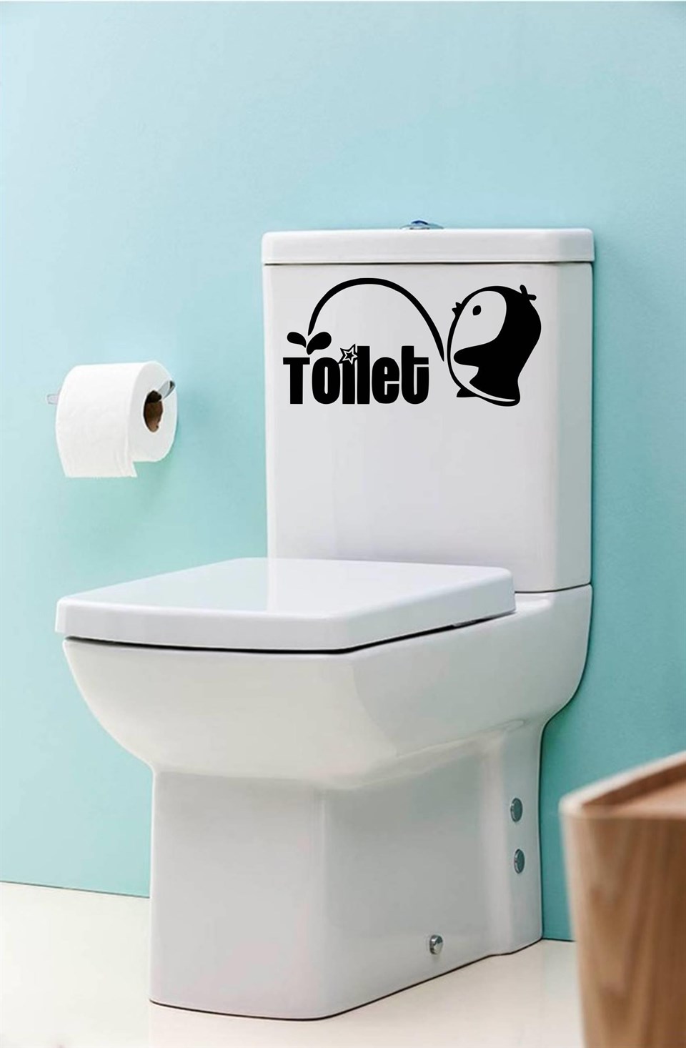 Eğlenceli Klozet Kapağı ve Banyo Sticker - Sevimli Penguen