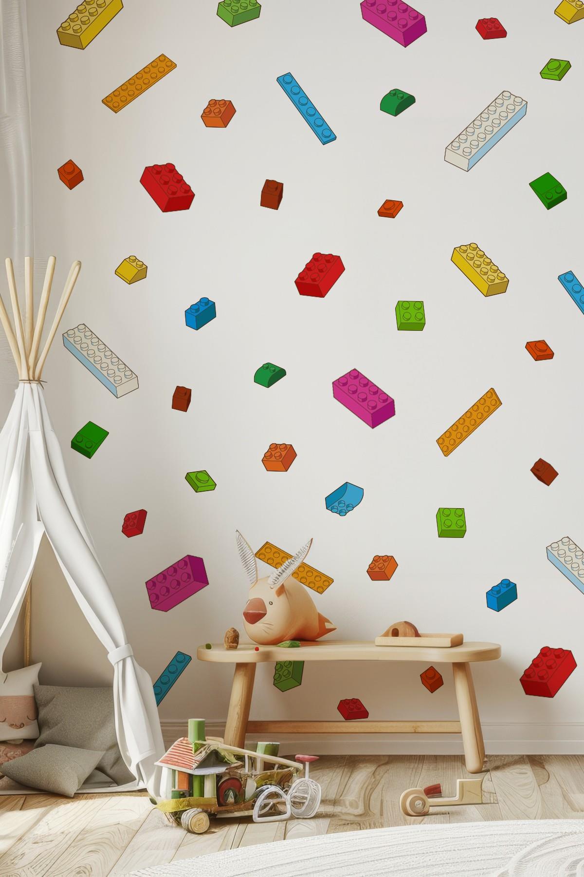 Eğlenceli Legolar Sticker Seti, Çocuk Bebek Odası Lego Stickerları Özel Kesimli 70 Parça