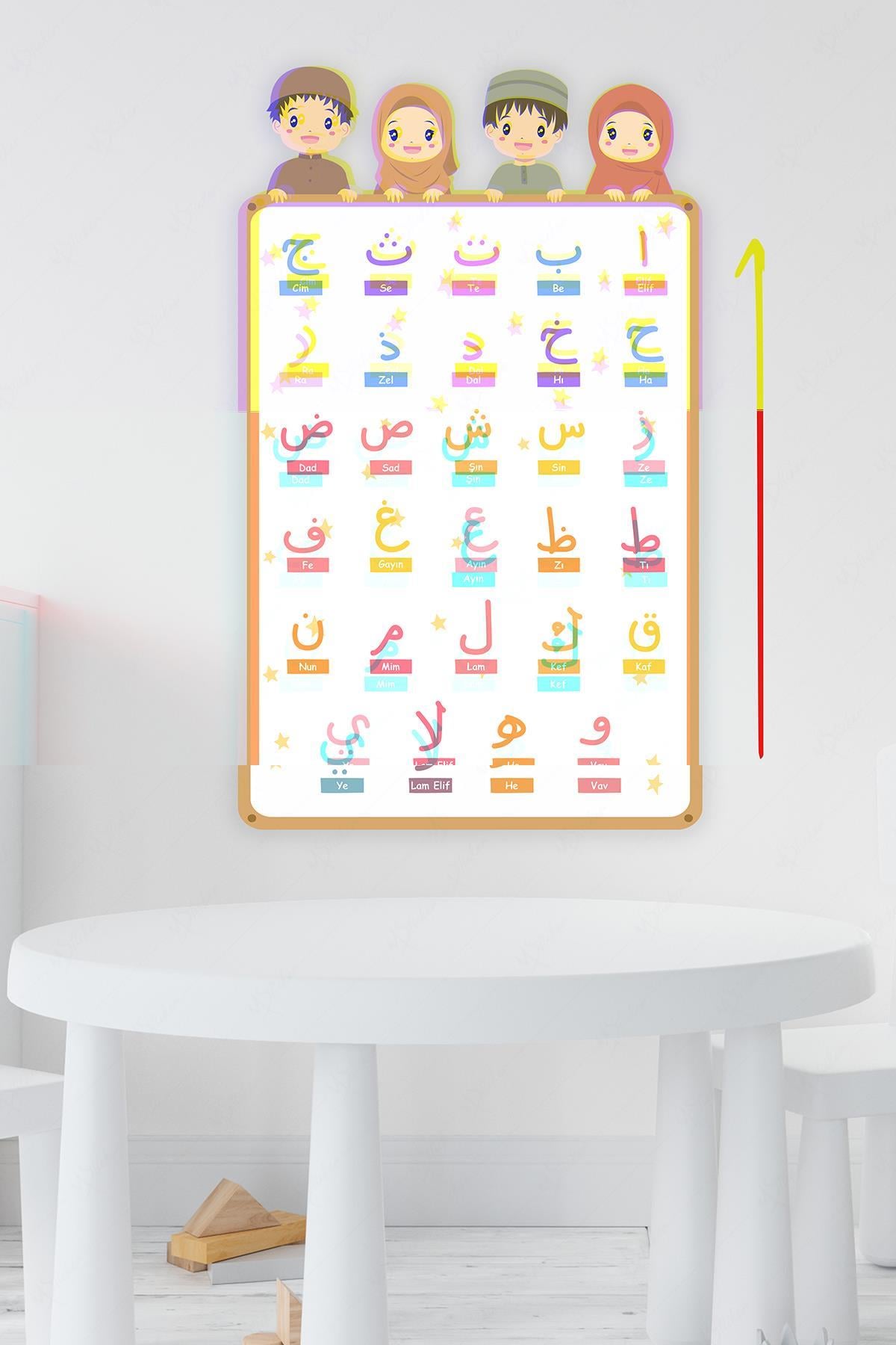 Elif Ba Çocuk Figürlü Duvar Sticker Alfabe Sticker 28x45 cm Çocuk Odası Duvar Sticker