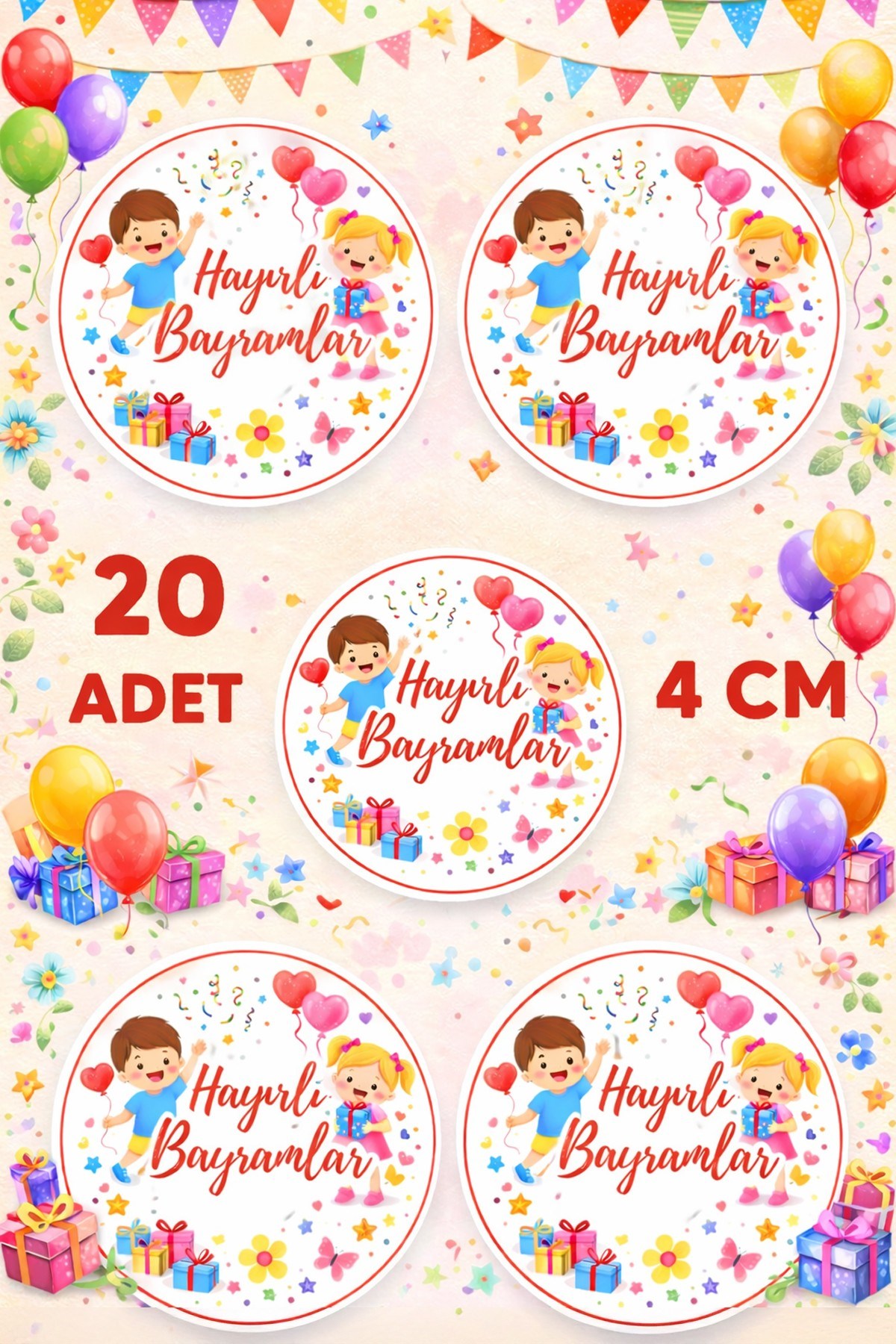 Hayırlı Bayramlar Sticker Etiket 4 cm 20 Adet – Bayram Şekerleme ve Hediye Paketlerine Etiket