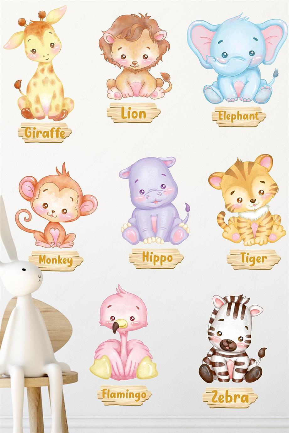 Hayvanları Tanıyorum İngilizce Sticker Seti, Çocuk Bebek Odası Eğitici Sticker Seti