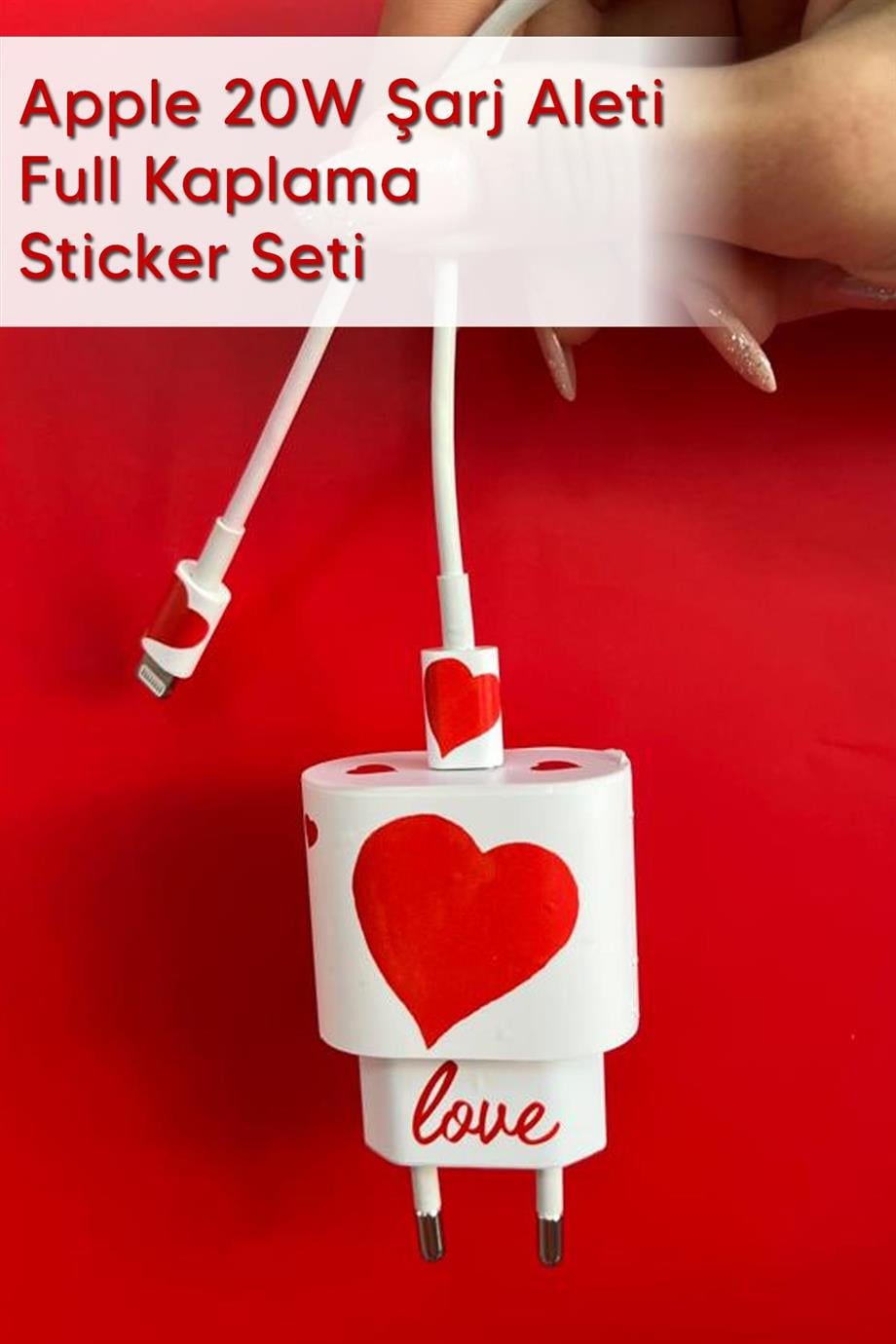 Iphone 20w Uyumlu Şarj Aleti Kaplaması - Kalp Love Temalı Full Sarj Aleti Sticker 5 Parça 