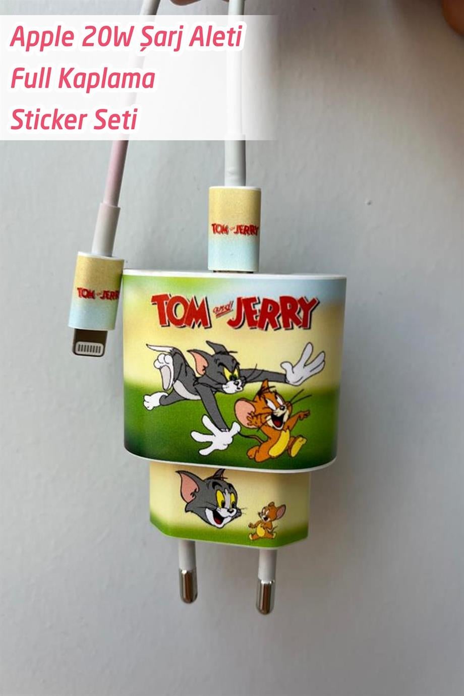 Iphone 20w Uyumlu Şarj Aleti Kaplaması - tom and jerry Temalı Full Sarj Aleti Sticker 5 Parça 