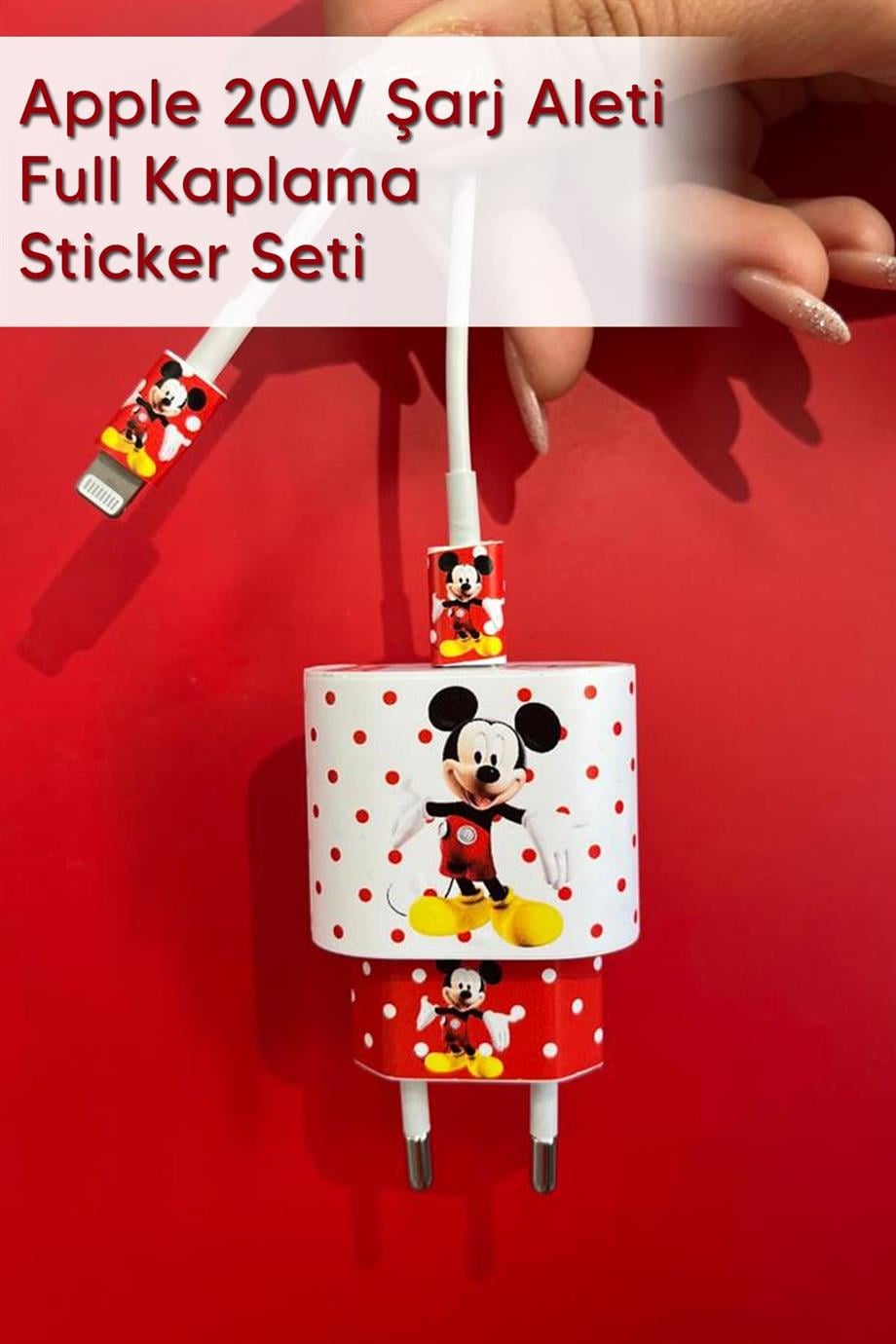 Iphone 20w Uyumlu Şarj Aleti Kaplaması - Mickey Temalı Full Sarj Aleti Sticker 5 Parça 