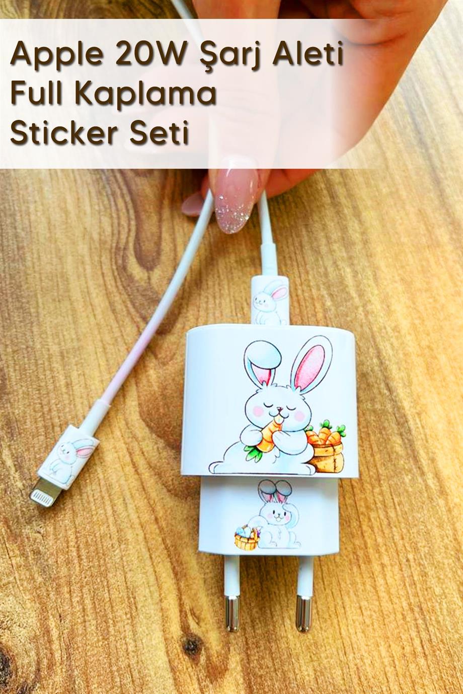 Iphone 20w Uyumlu Şarj Aleti Kaplaması - Tavşan Temalı Full Sarj Aleti Sticker 5 Parça 