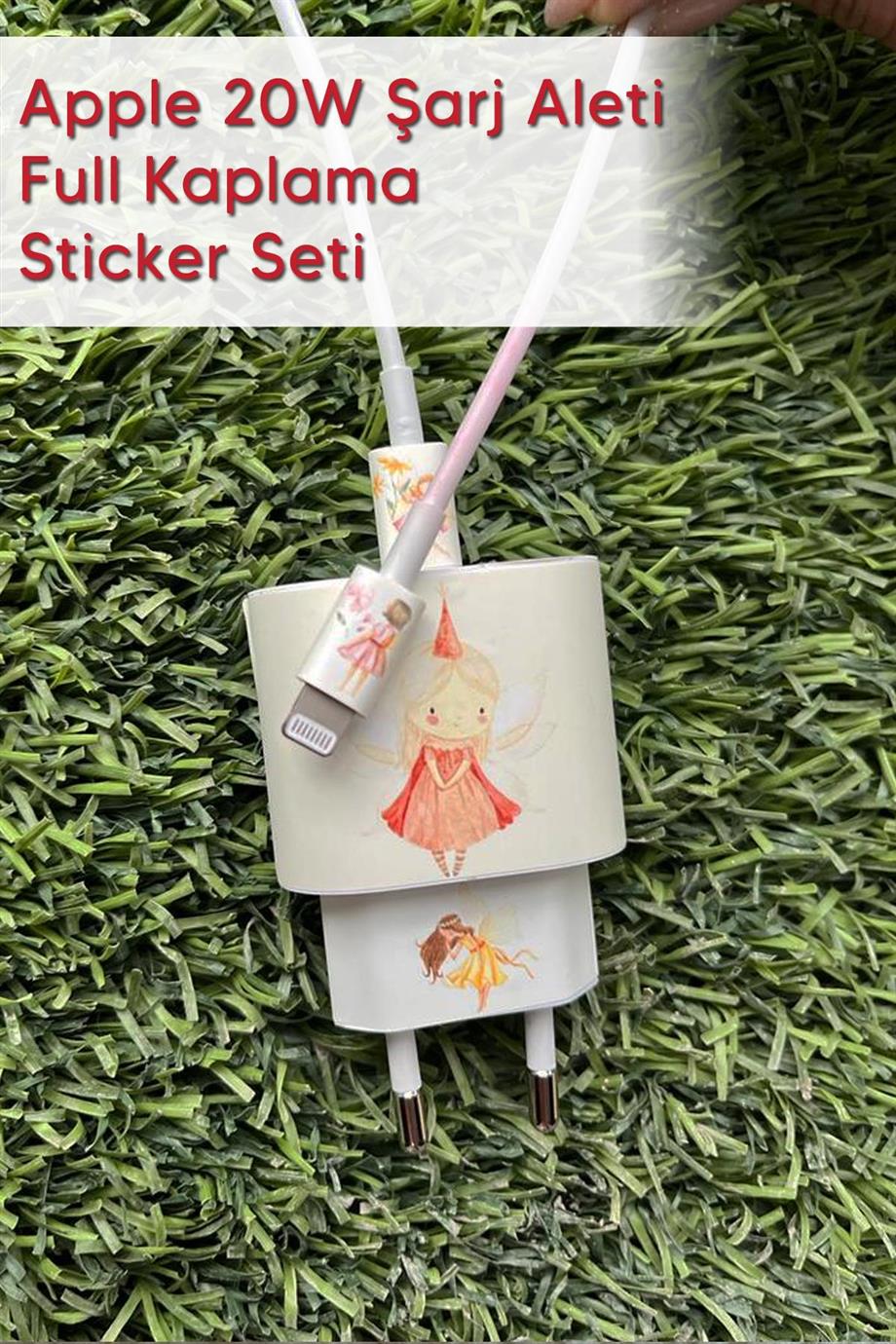 Iphone 20w Uyumlu Şarj Aleti Kaplaması - Peri Kızı Temalı Full Sarj Aleti Sticker 5 Parça 
