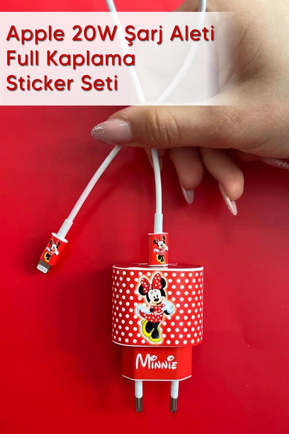 Iphone 20w Uyumlu Şarj Aleti Kaplaması - Minnie Temalı Full Sarj Aleti Sticker 5 Parça 