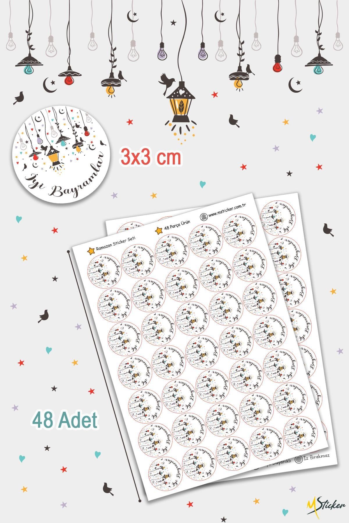 İyi Bayramlar Stickerı 48 adet Hediye Paketi Bayram Tebrik Stickerı Sudan Etkilenmez Folyo