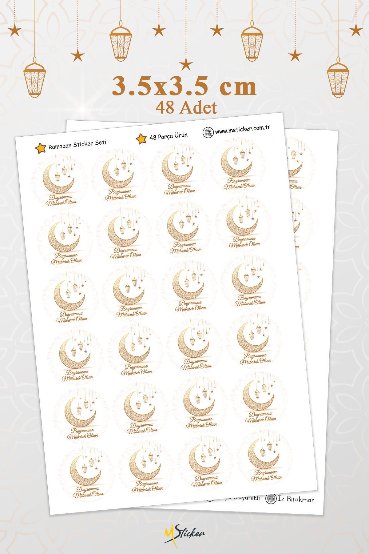 İyi Bayramlar Stickerı 48 adet Hediye Paketi Bayram Tebrik Stickerı Sudan Etkilenmez Folyo