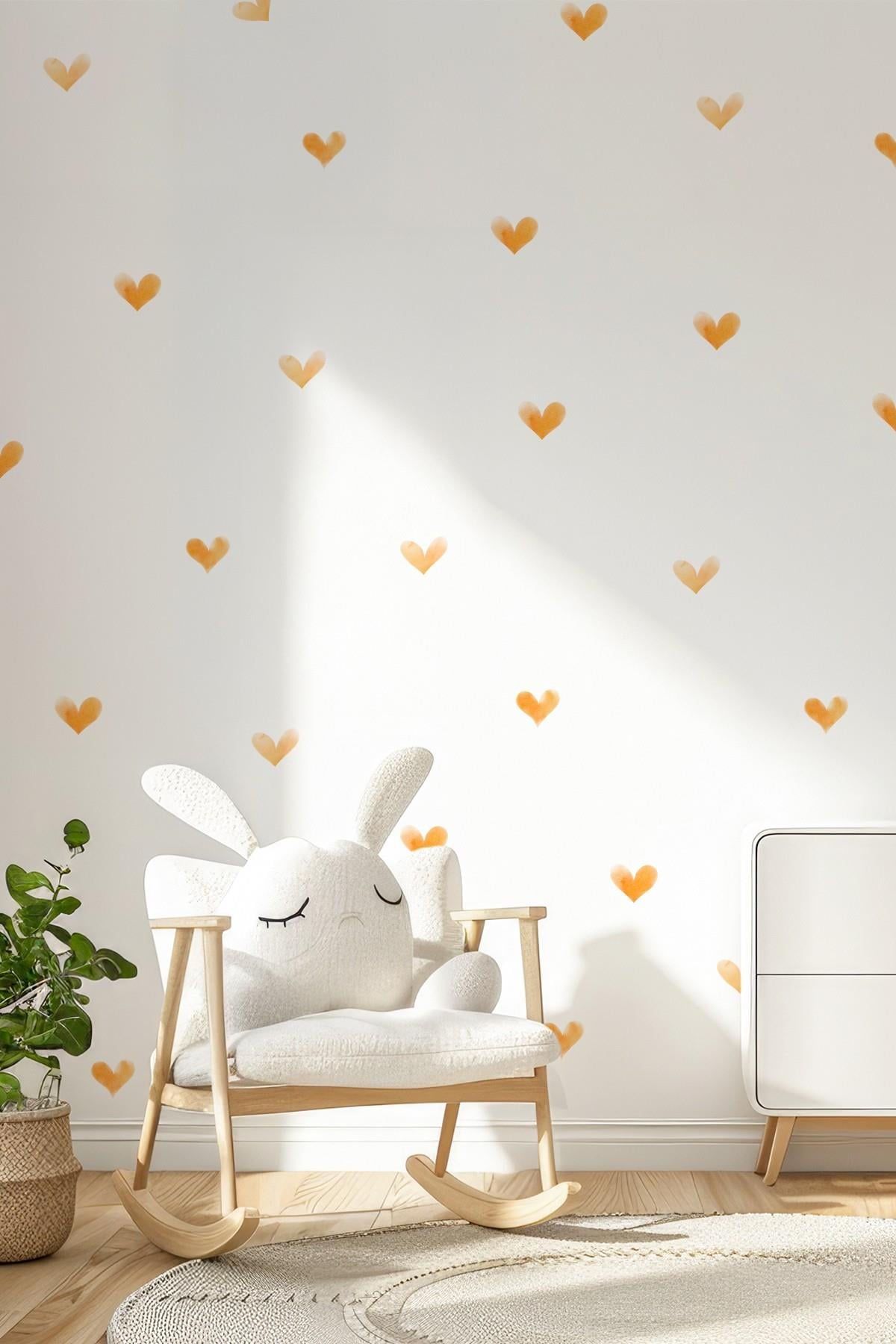 Kalp Sticker Seti, 67 adet Portakal Rengi Özel Kesim Duvar Cam Çocuk Odası Sticker