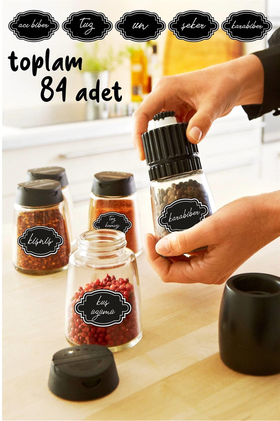 Kavanoz Etiketi - Baharatlık Sticker - Özel Kesim 84 Parça