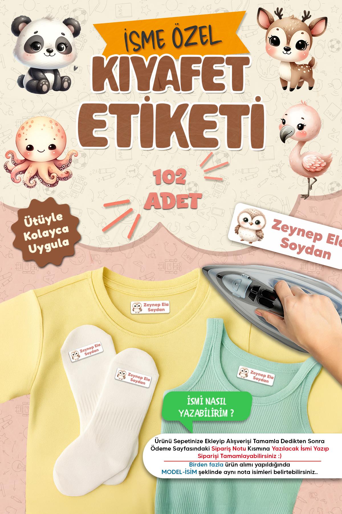 Kıyafet Etiketi - Okul Kıyafetlerine Kişiye Özel 30 Saniyede Kolay Uygulama Yıkanabilir - Hayvanlar