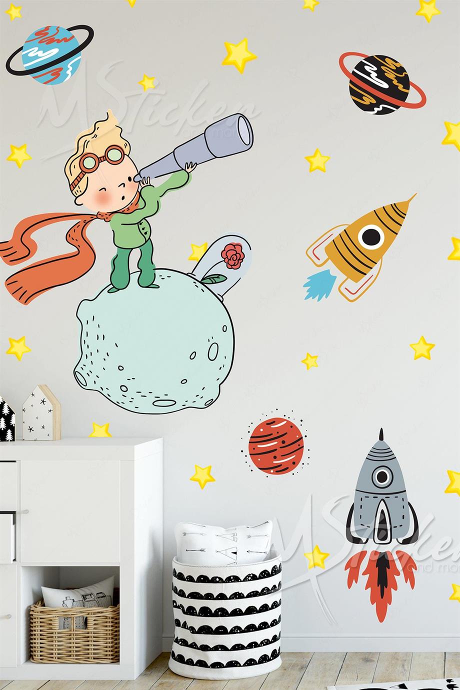 Küçük Prens Uzay Macerası Çocuk Bebek Odası Duvar Sticker Seti