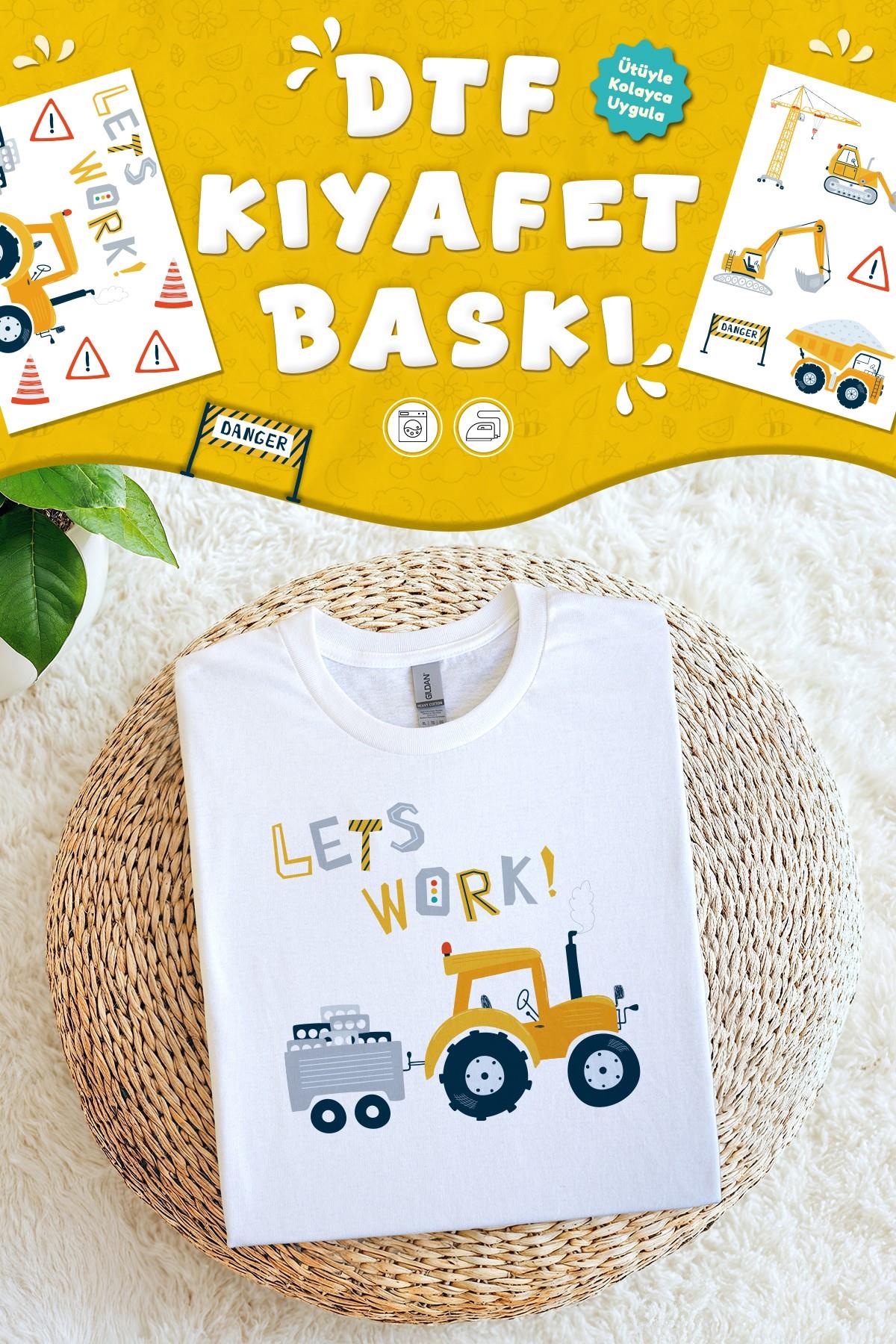Kumaşa Baskı Yapılabilen Özel Tasarım Ütü Ile Yapışan Tekstil Dtf Baskı Görseli İş Makinası Temalı 
