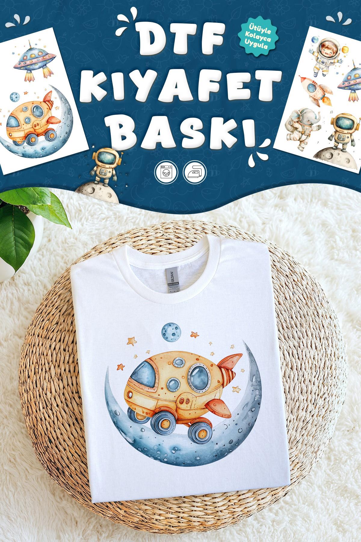 Kumaşa Baskı Yapılabilen Özel Tasarım Ütü Ile Yapışan Tekstil Dtf Baskı Görseli Uzay Temalı 