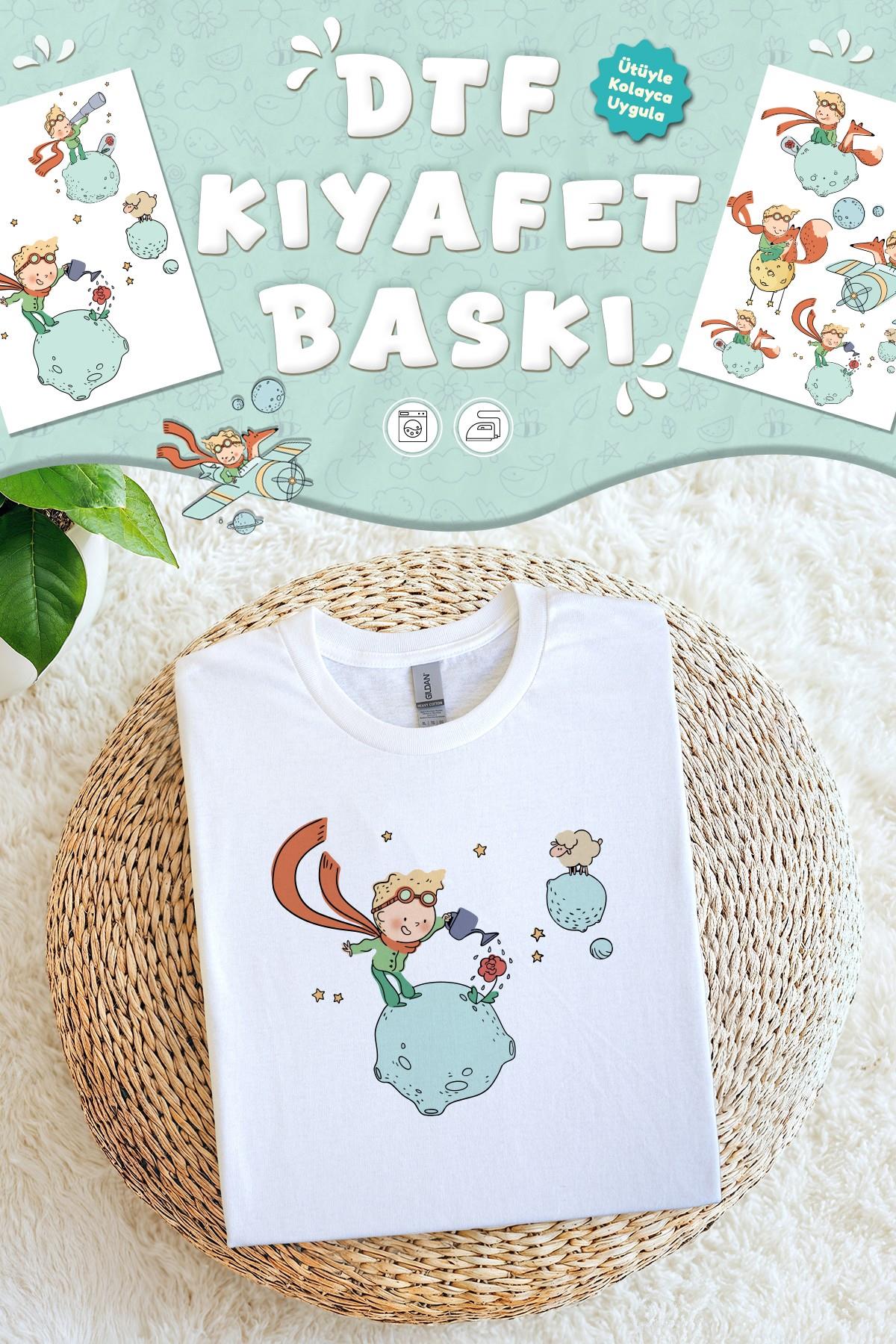 Kumaşa Baskı Yapılabilen Özel Tasarım Ütü Ile Yapışan Tekstil Dtf Baskı Görseli Küçük Prens Temalı 