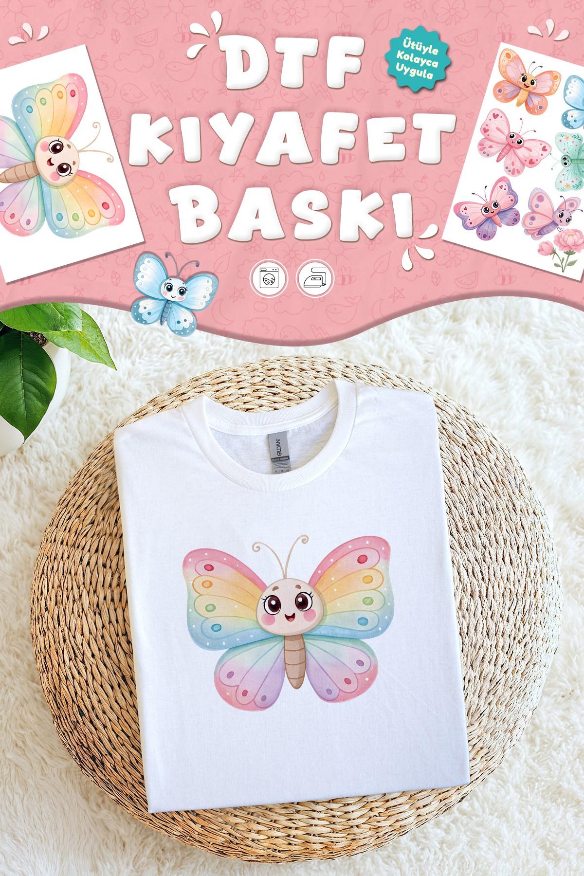 Kumaşa Baskı Yapılabilen Özel Tasarım Ütü Ile Yapışan Tekstil Dtf Baskı Görseli Kelebek Temalı 