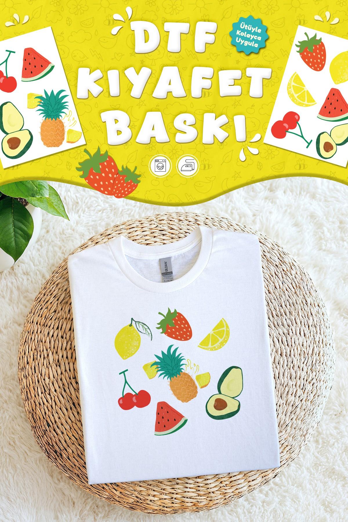 Kumaşa Baskı Yapılabilen Özel Tasarım Ütü Ile Yapışan Tekstil Dtf Baskı Görseli Meyveler 2 Temalı 