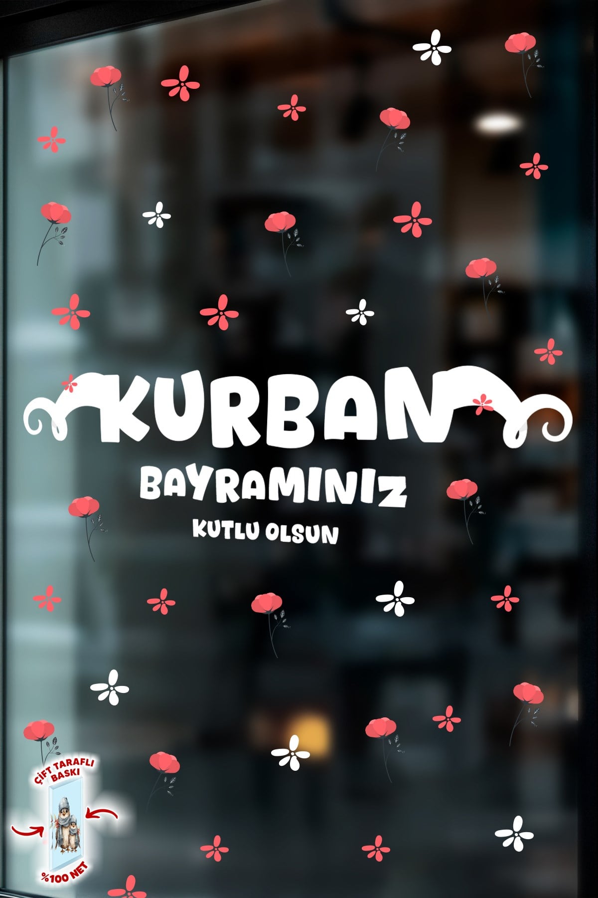 Kurban Bayramınız Kutlu Olsun Cam Sticker Seti Çift Taraflı 66 Parça Bayram Süsü, Ev İşyeri Sticker