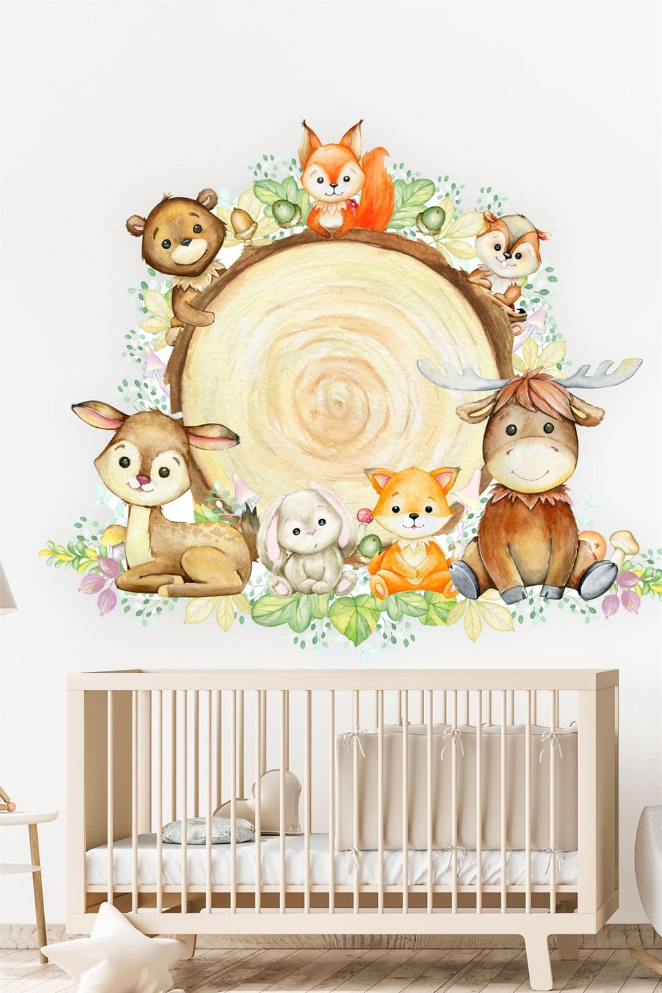 Kütükte Sevimli Hayvanlar Çocuk Bebek Odası Duvar Sticker(85x100c
