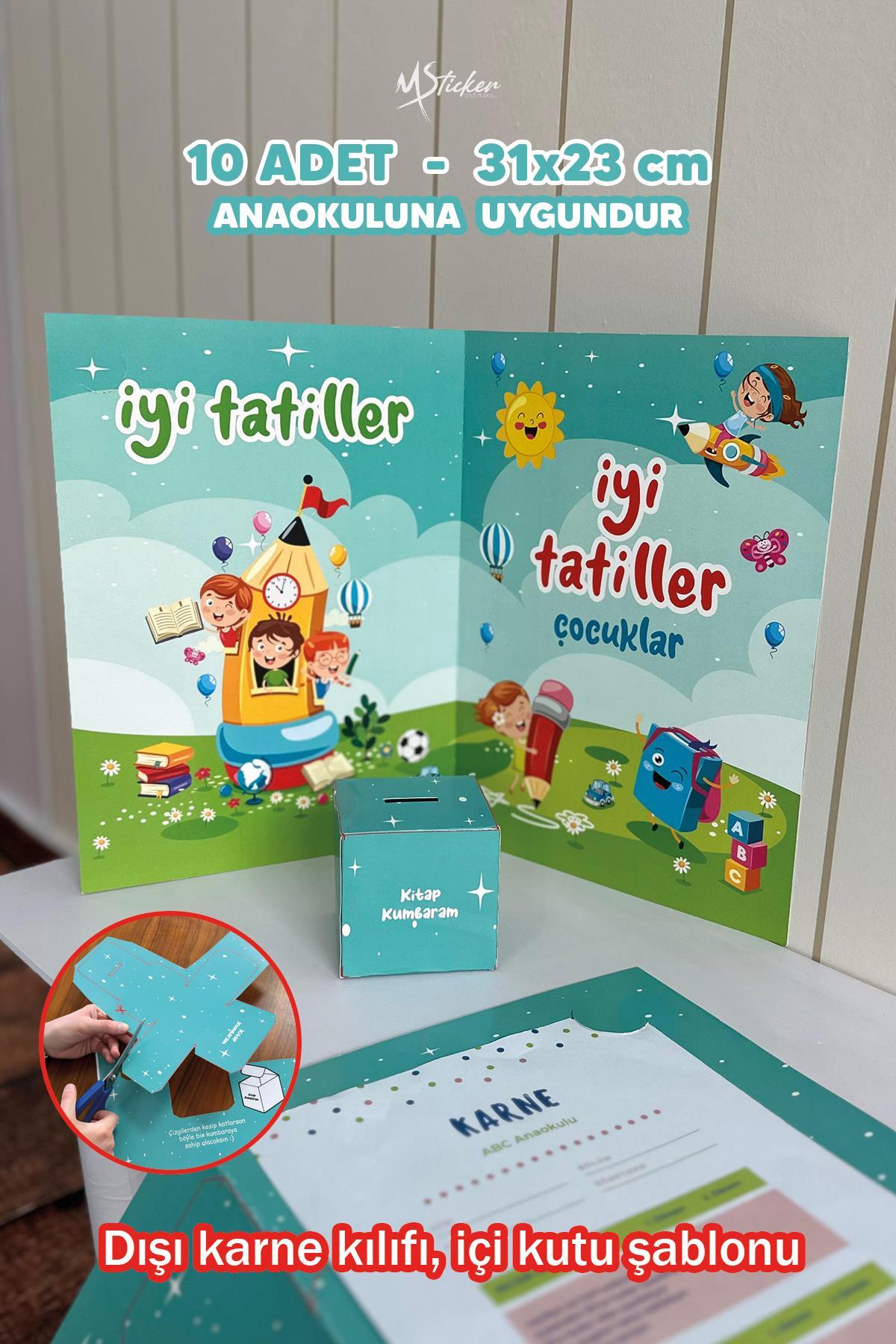 Mezuniyet Karne Kabı Kılıfı 10 Adet - Büyük Boy - Kutuya Dönüşebilen Karne Kabı - İlkokul Anaokulu
