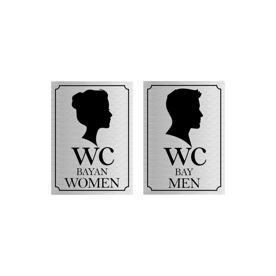 MSticker Bay Bayan Wc Yazısı 13 x 18 cm Metal Gümüş 2'li