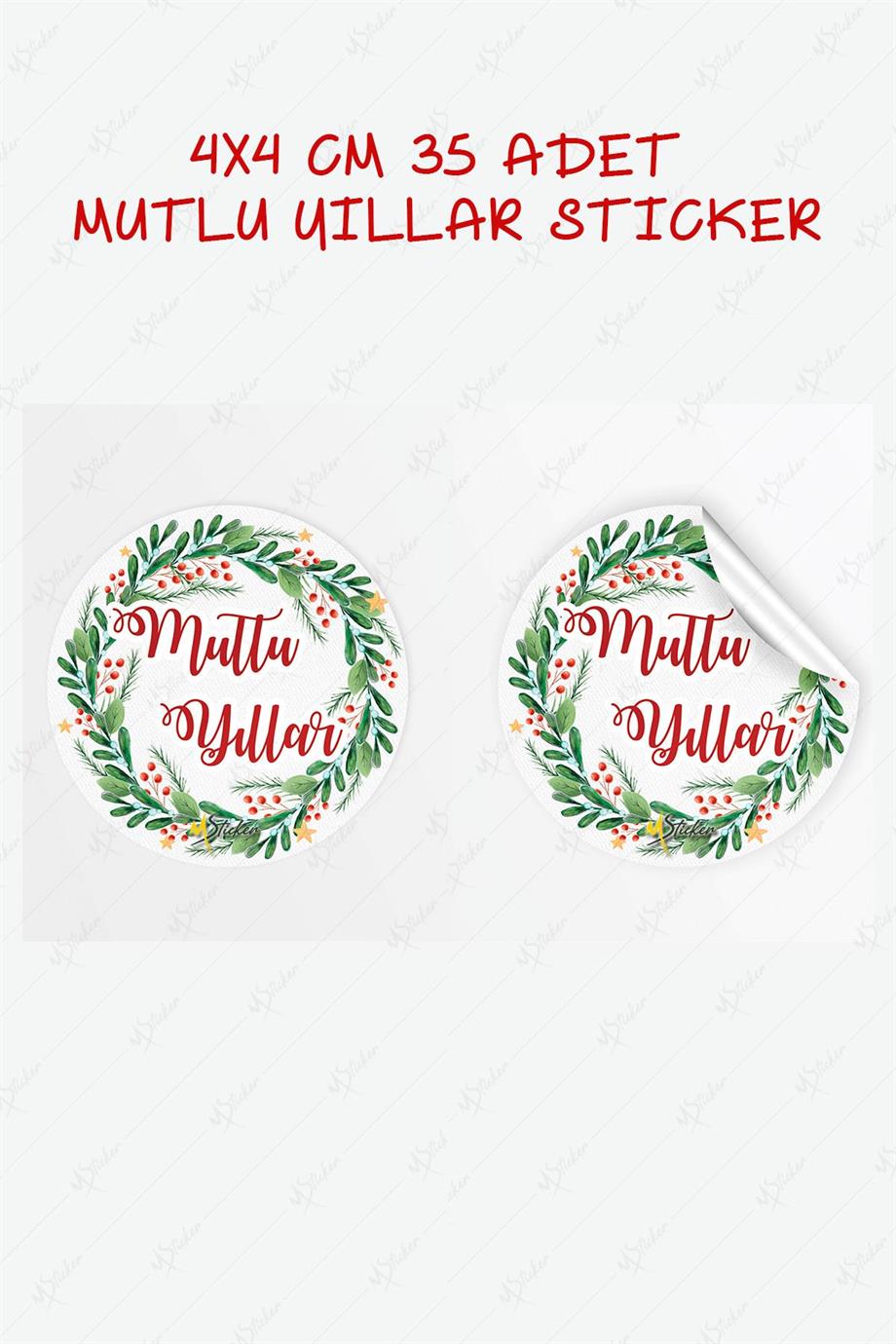 Mutlı Yıllar Sticker 4x4 cm 35 Adet - Suya Dayanıklı Yeni Yıl Yılbaşı Sticker