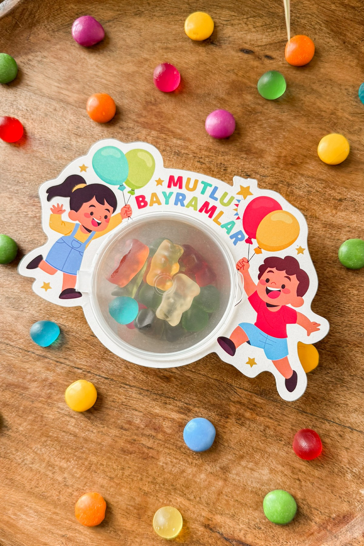 Mutlu Bayramlar Çocuk Temalı Şeker Kutusu 10’lu Set – Kapaklı Mini Bayram Şeker Kabı, Hediyeliği