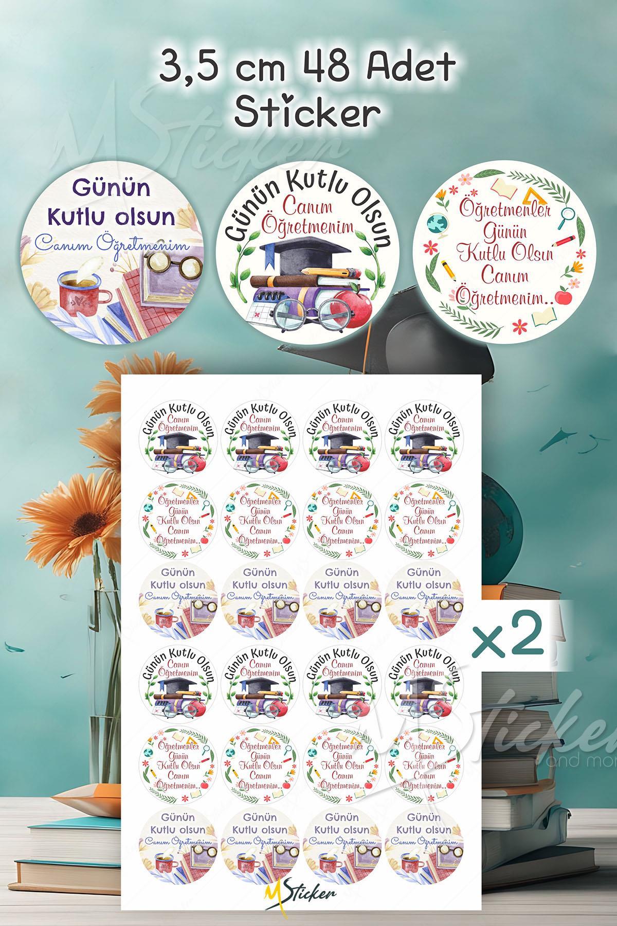 Öğretmenler Günü Sticker Seti, Öğretmenler Günü Hediyesi Etiketi Paket Çiçek Çikolata Stickerı 48 Ad