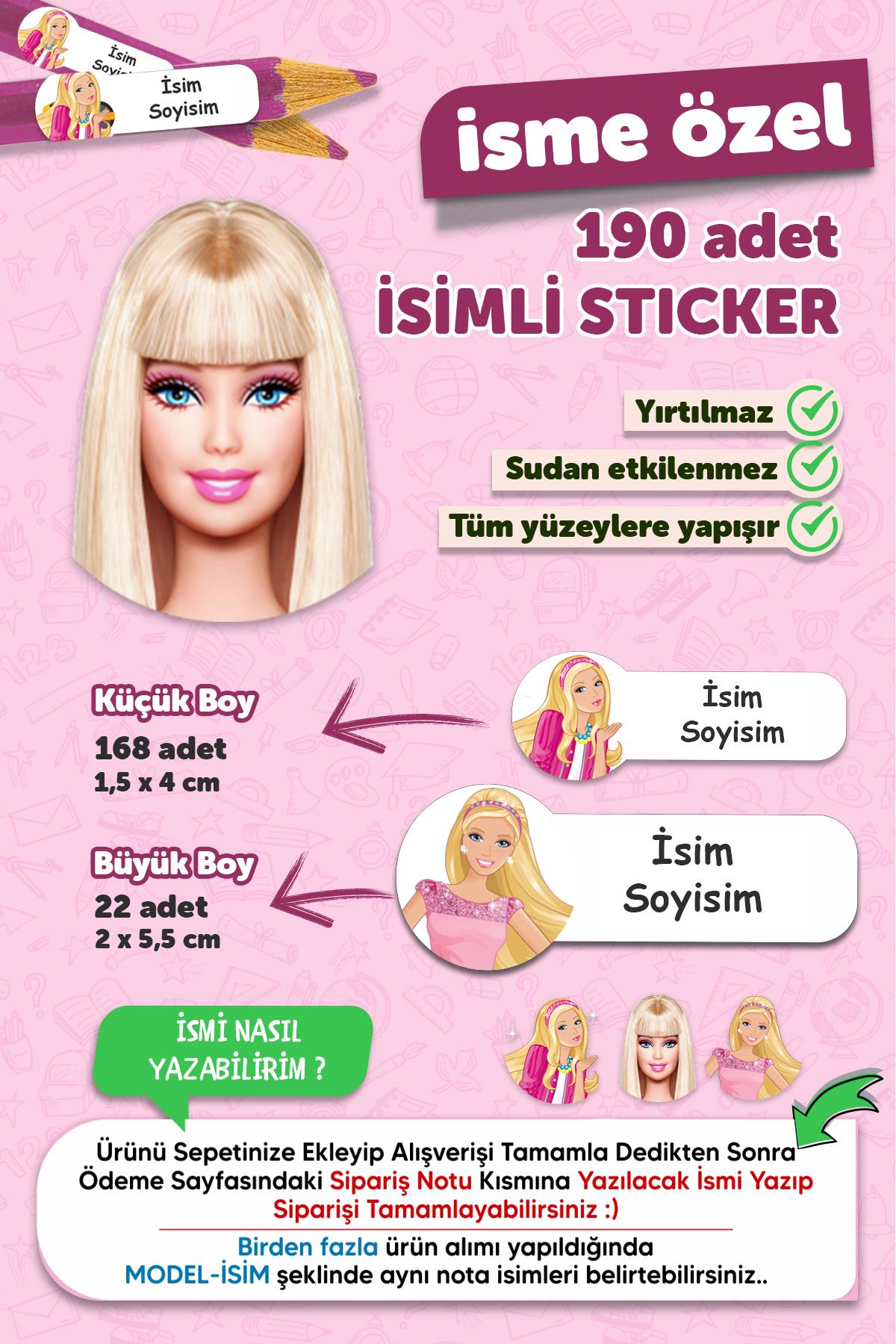 Okul Etiketi Kalem Defter Etiketi Barbie Özel Isim Yazılabilen Etiket - 190 Adet