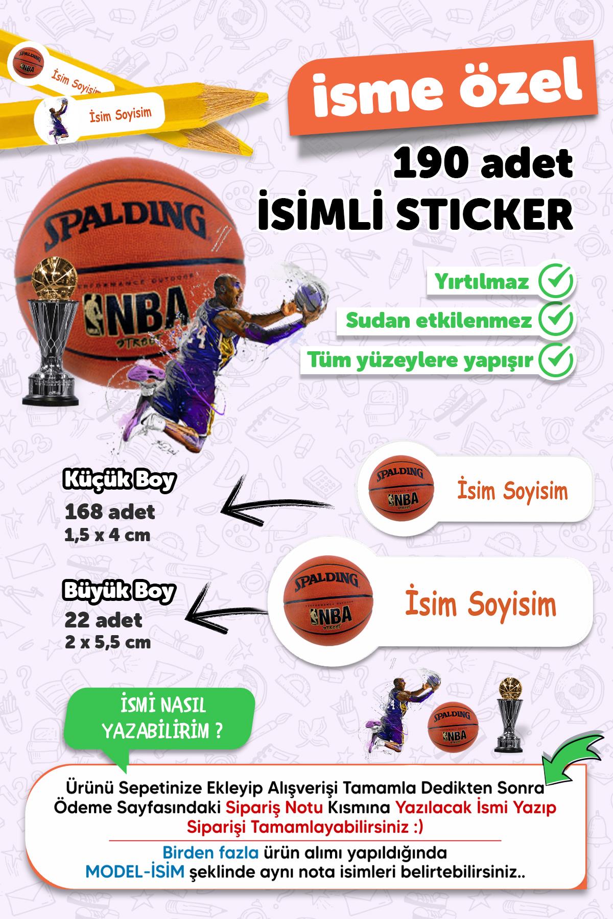 Okul Etiketi Kalem Defter Etiketi Basketbol Temalı Isim Yazılabilen Etiket - 190 Adet