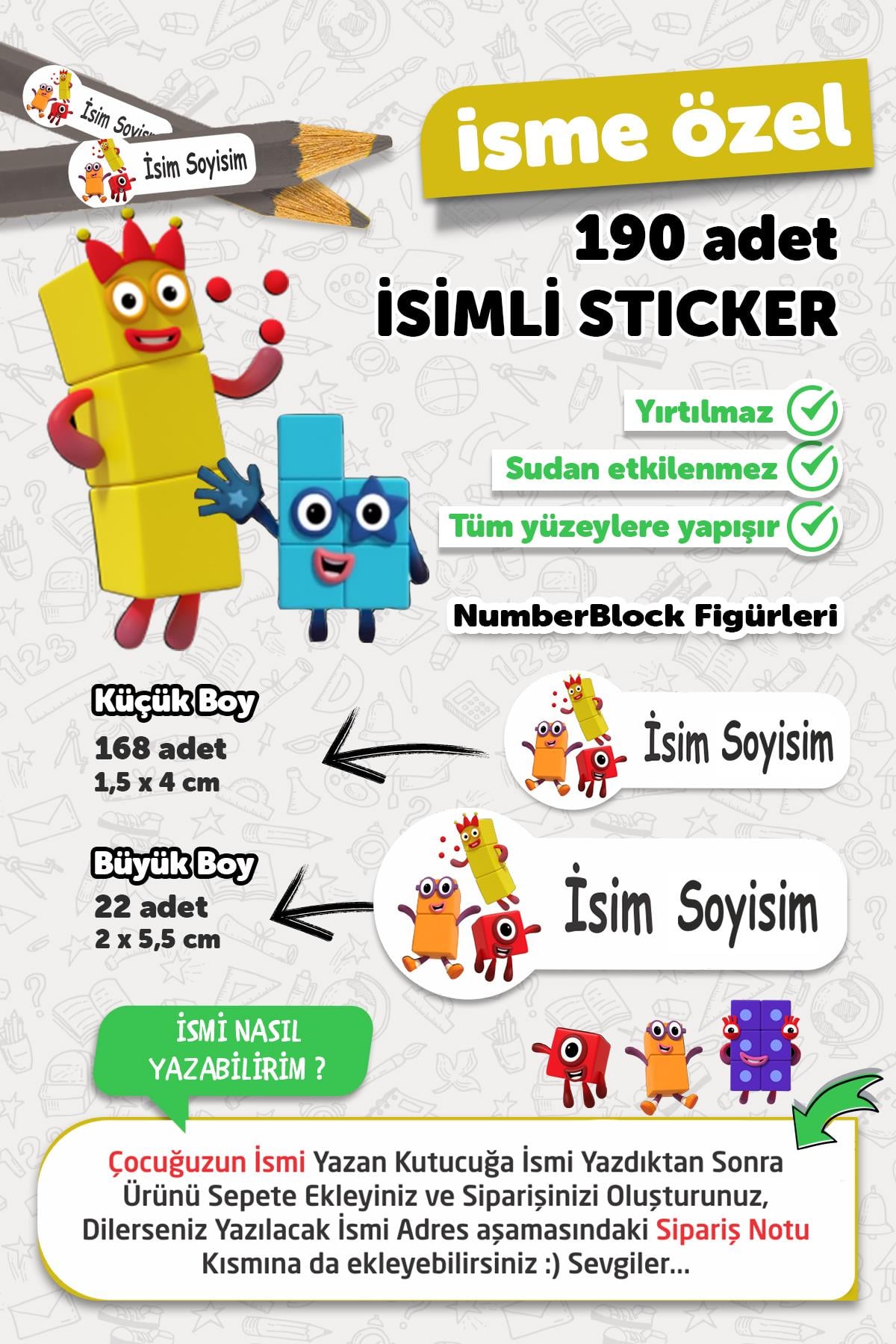 Okul Etiketi Kalem Defter Etiketi NumberBlock Temalı Isim Yazılabilen Etiket - 190 Adet