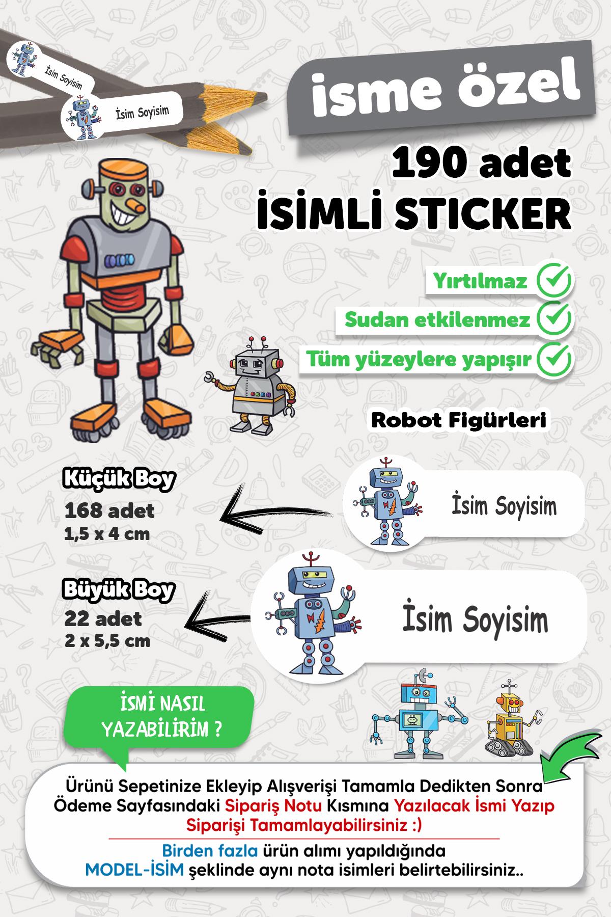 Okul Etiketi Kalem Defter Etiketi Robot Temalı Isim Yazılabilen Etiket - 190 Adet