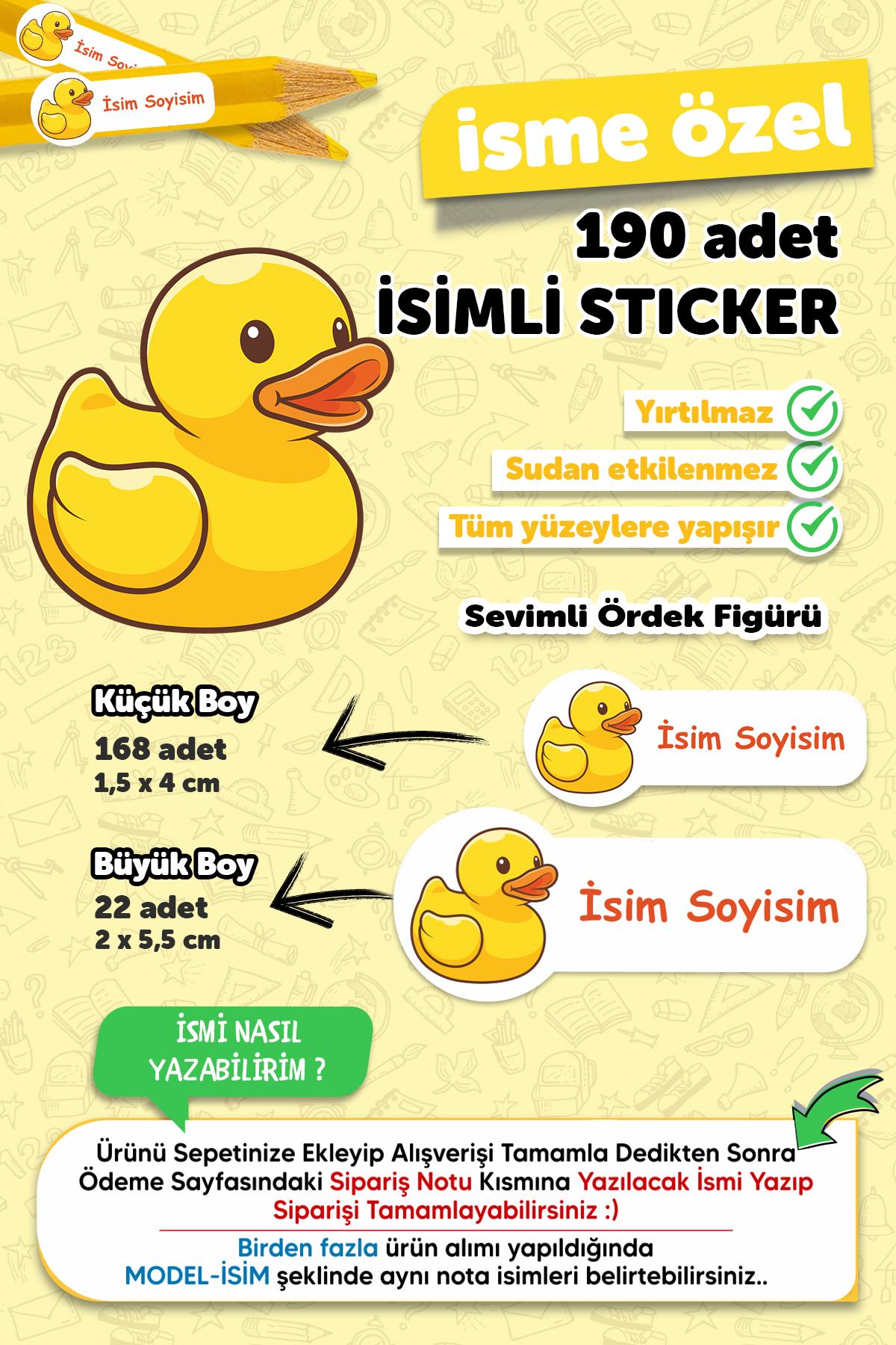 Okul Etiketi Kalem Defter Etiketi Sevimli Ördek Temalı Özel Isim Yazılabilen Etiket - 190 Adet